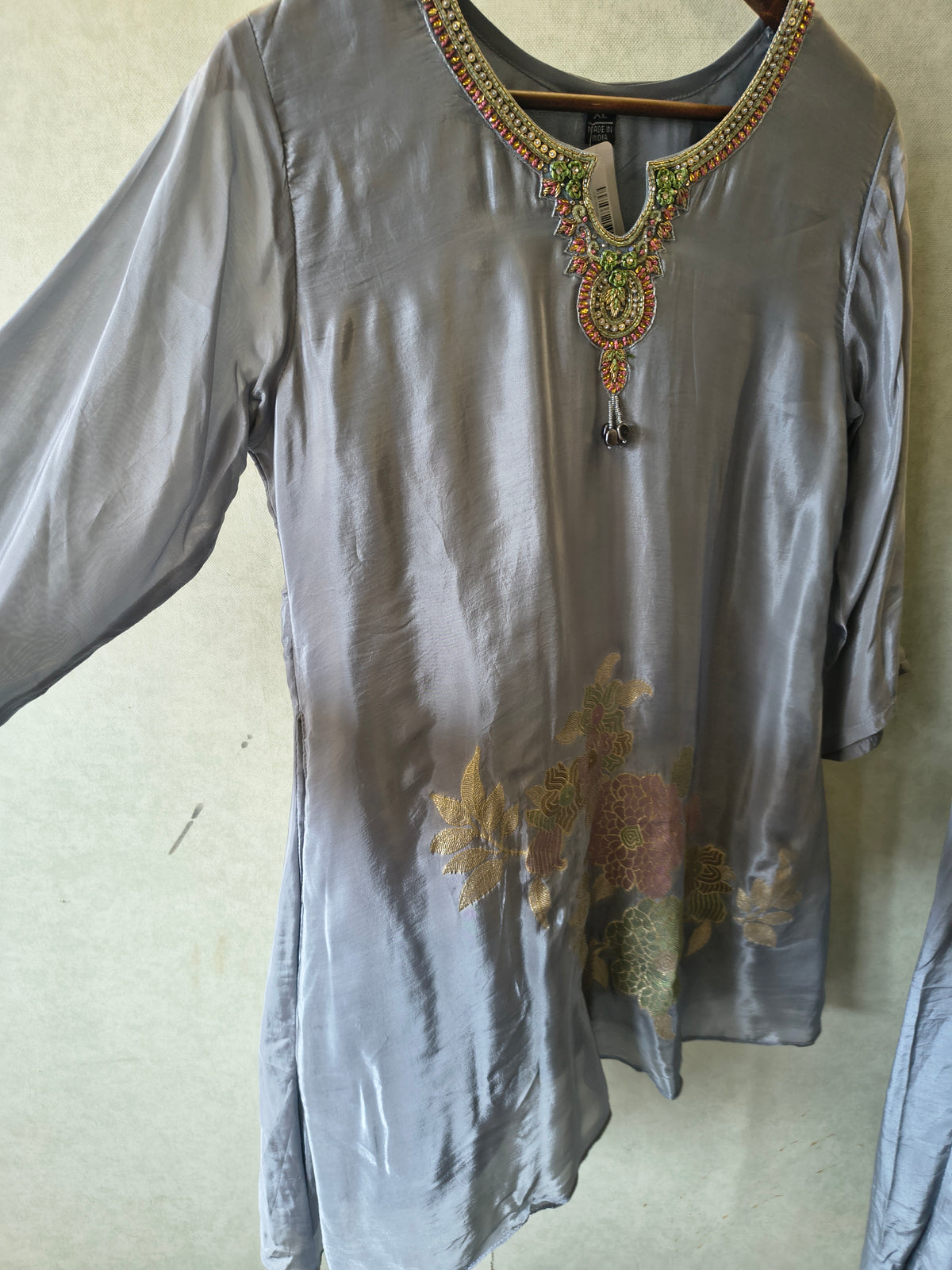 Grey Embroidered Premium Silk Co-Ord Set