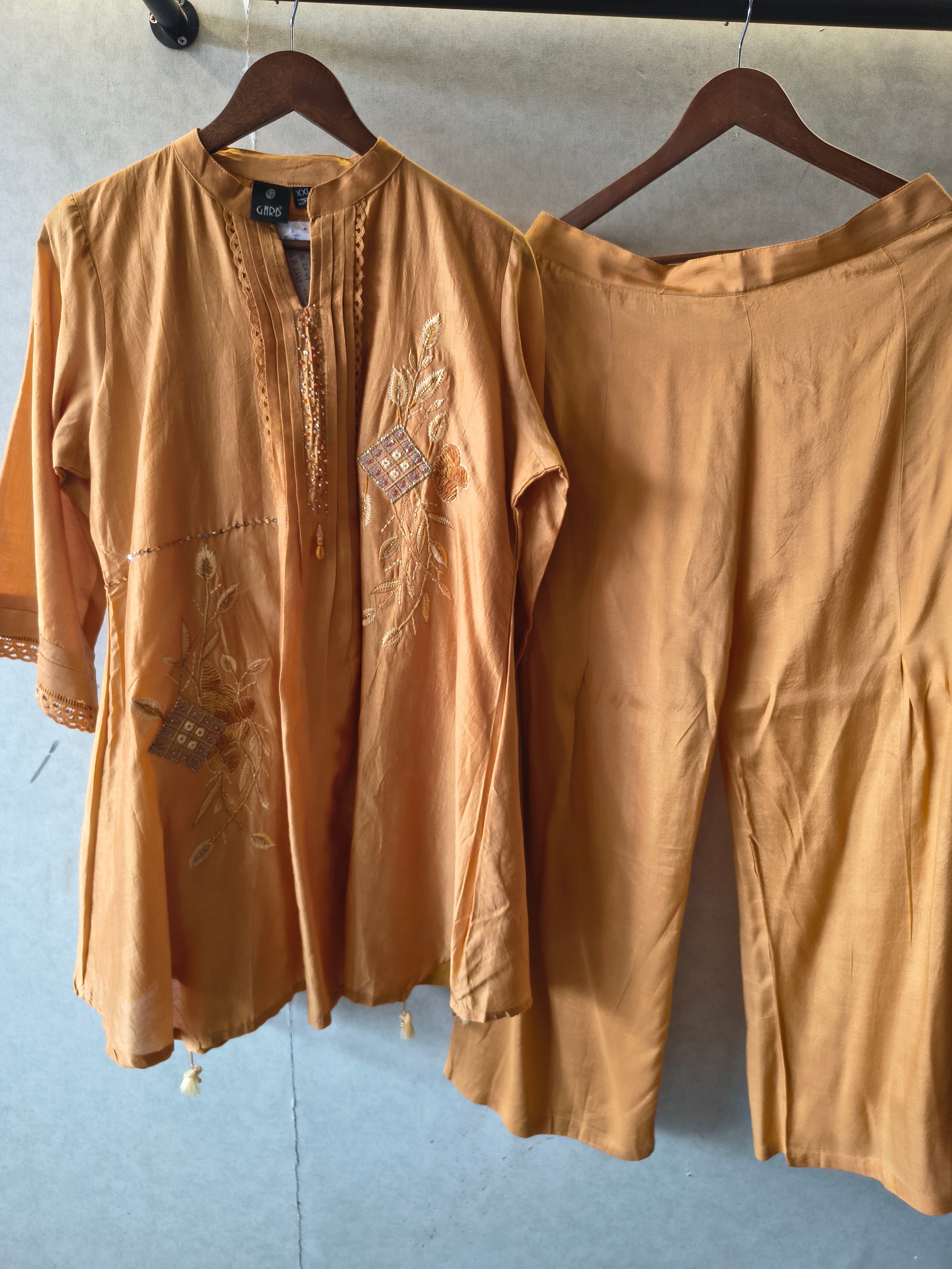 Image of Mustard Embroidered Premium Silk Co-Ord Set