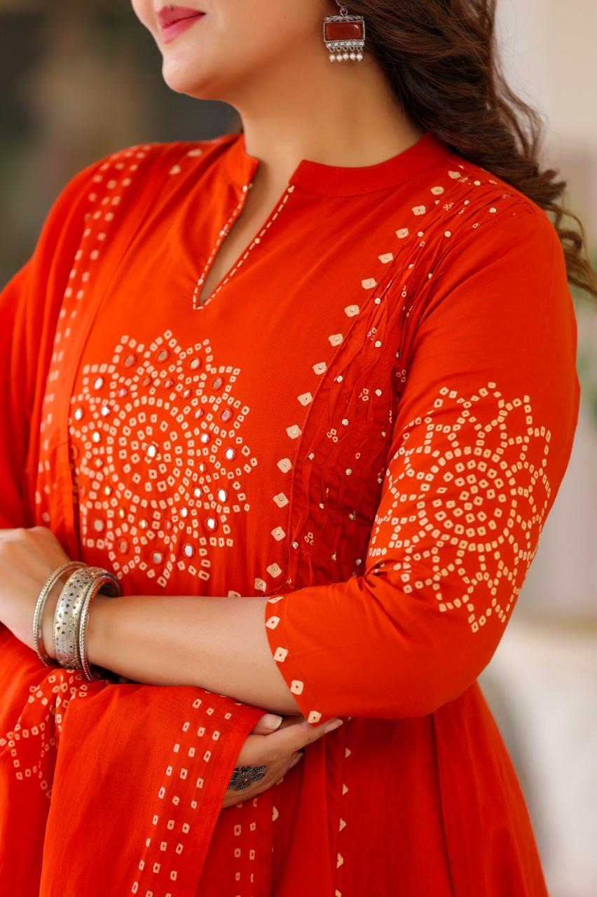 Pure Mull Cotton Bandhani 3 Piece Anarkali Set