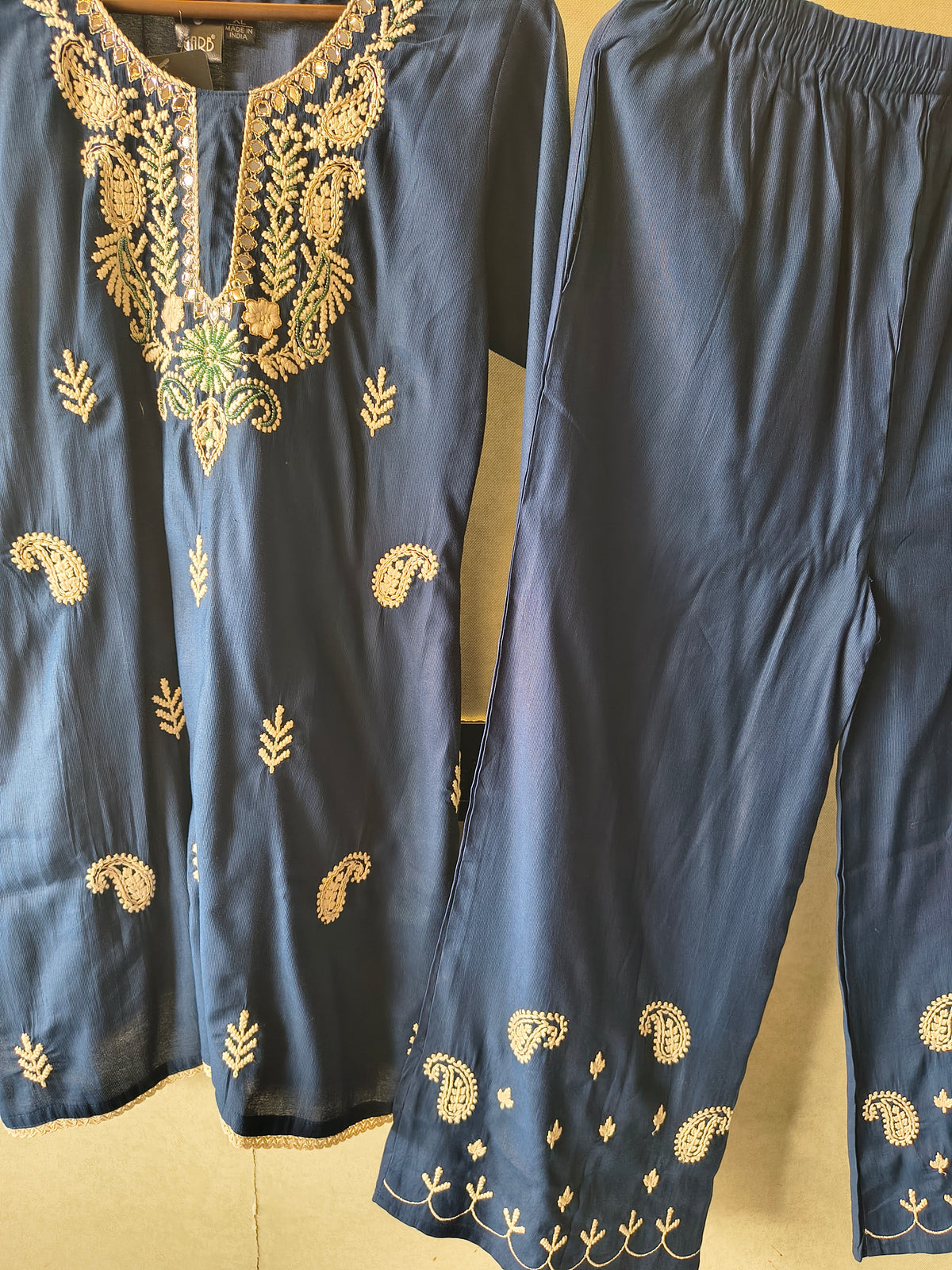 Premium Navy Blue Embroidered Kurta Pant Co-Ord Set