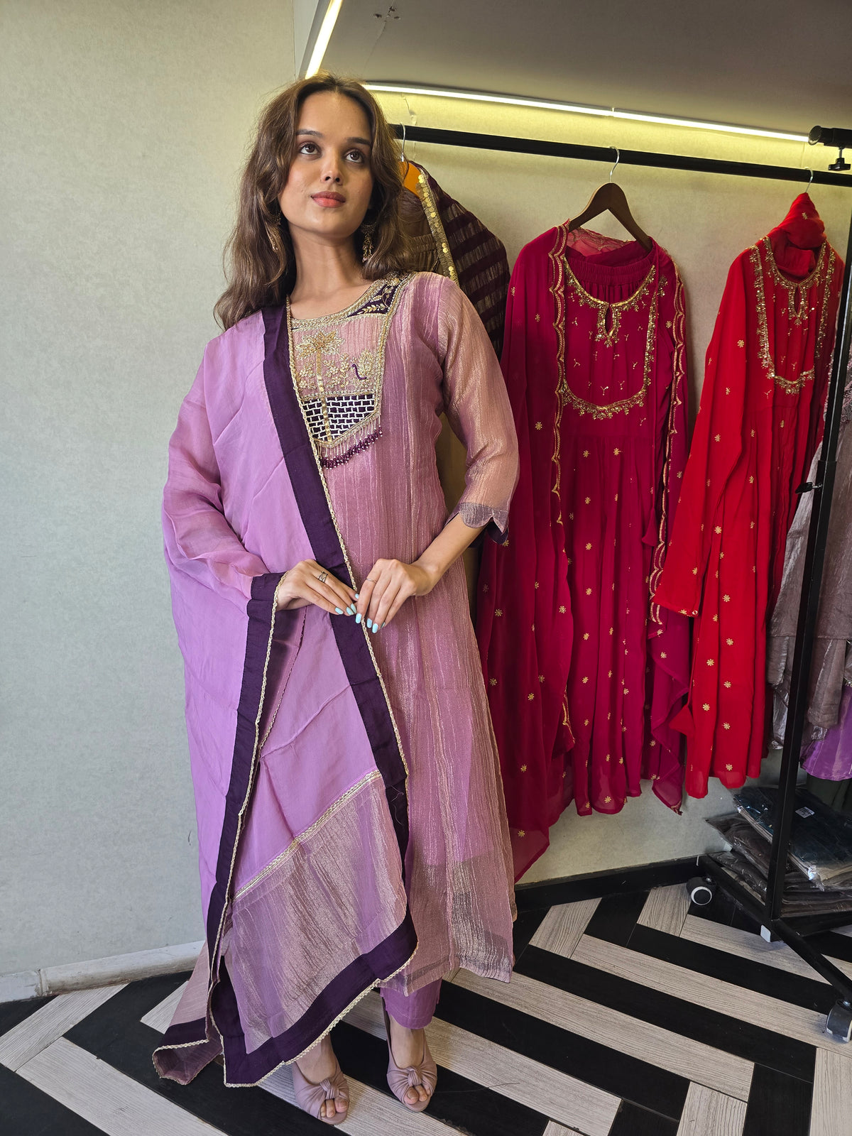 Pure Soft Tissue Anarkali Kurti Set