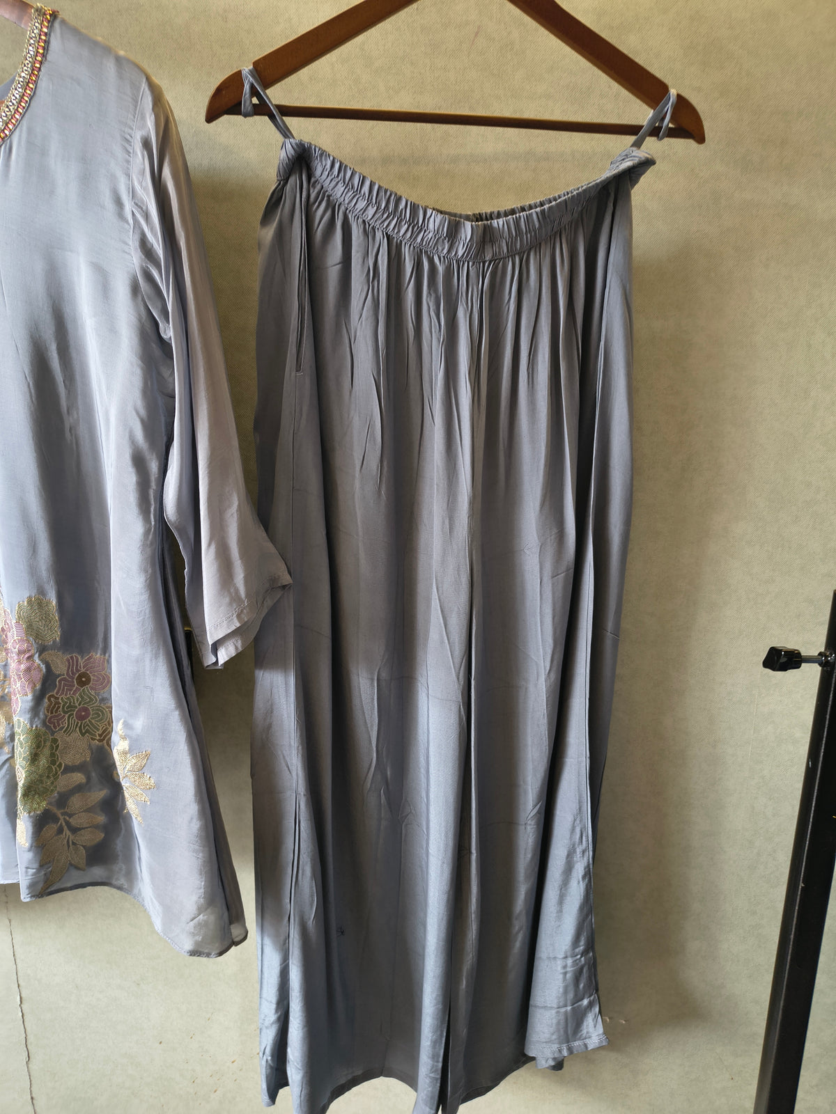 Grey Embroidered Premium Silk Co-Ord Set