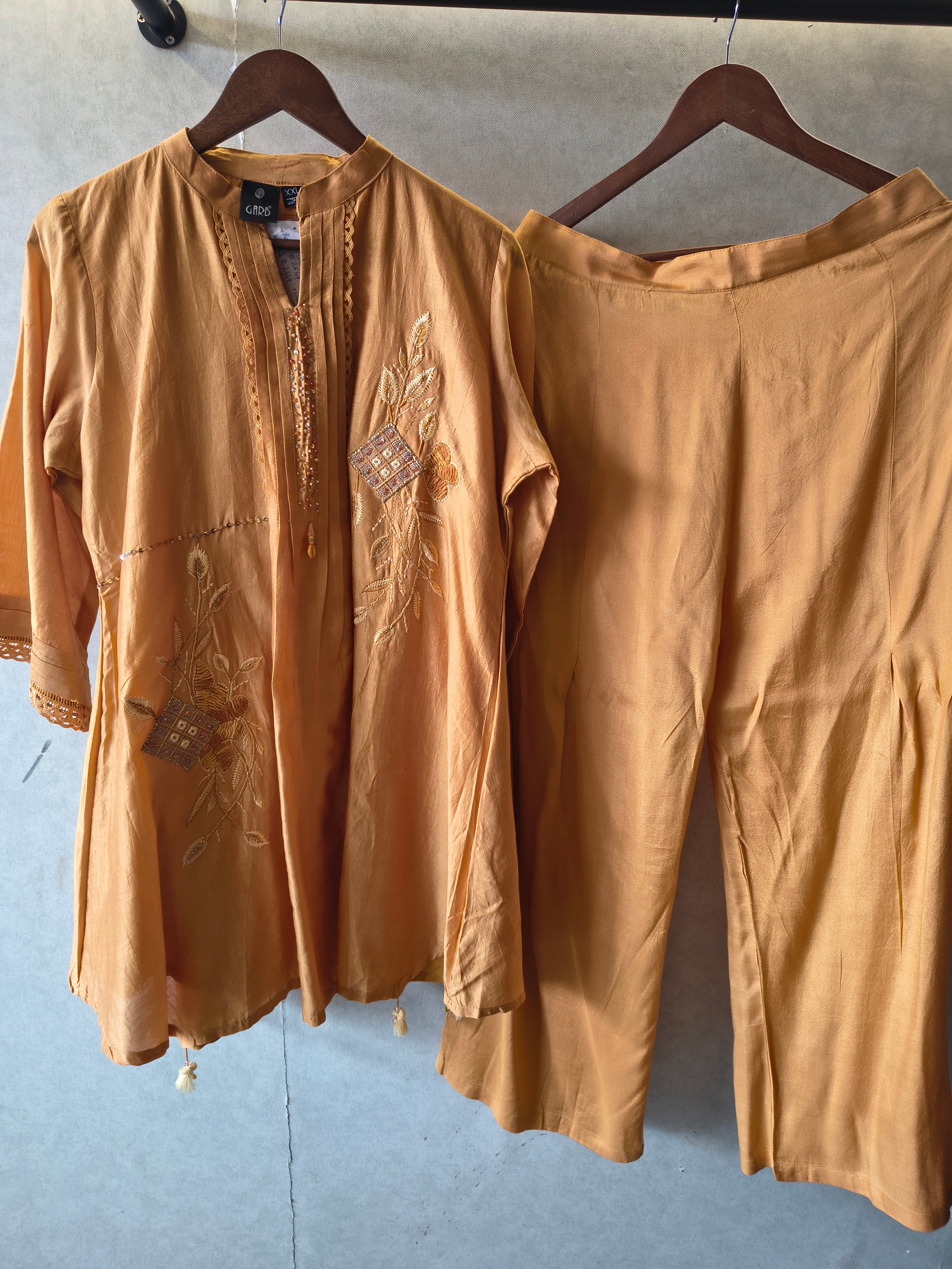 Image of Mustard Embroidered Premium Silk Co-Ord Set