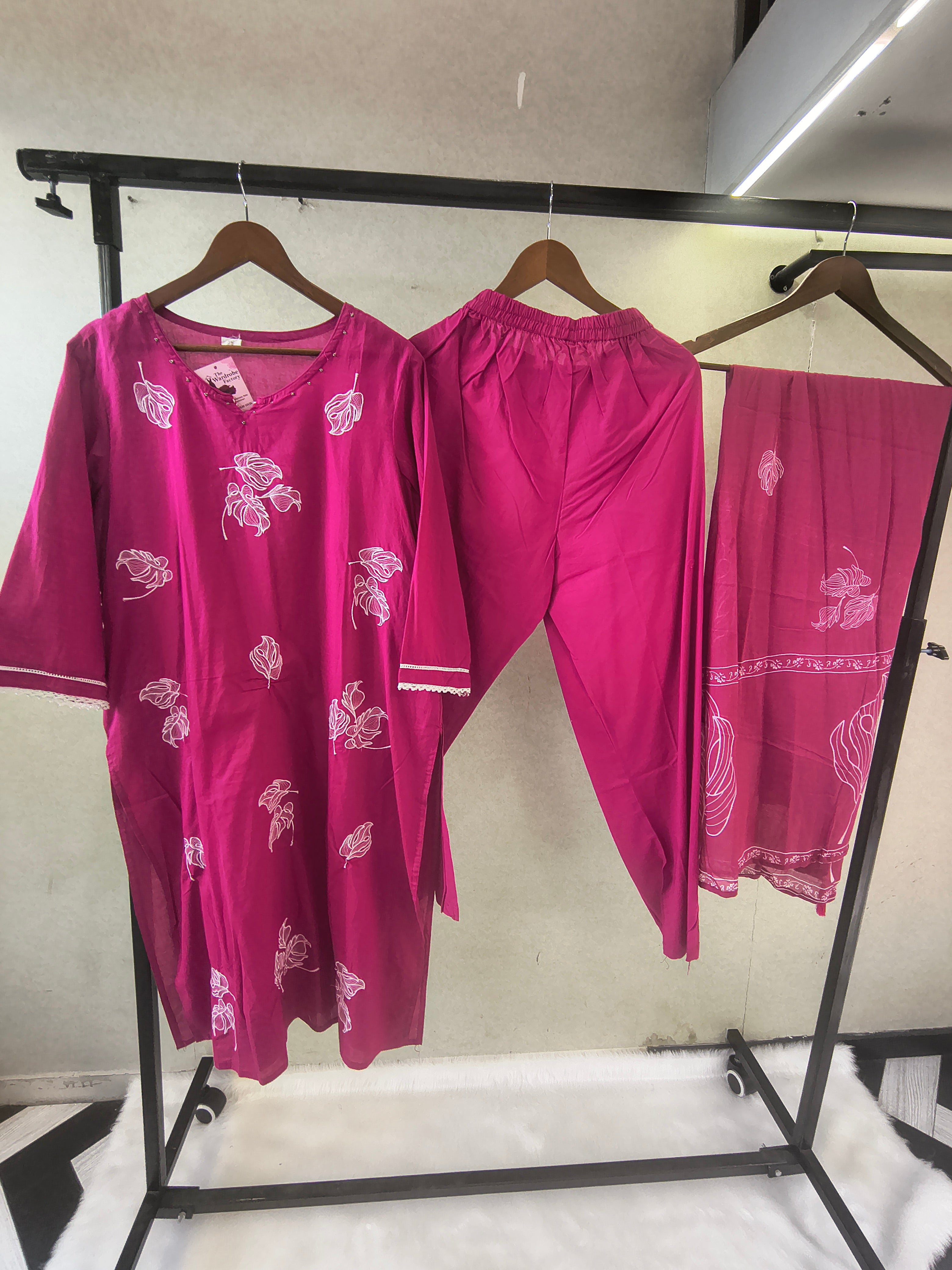 Image of Premium Magenta Floral Printed Kurta Set with Matching Dupatta