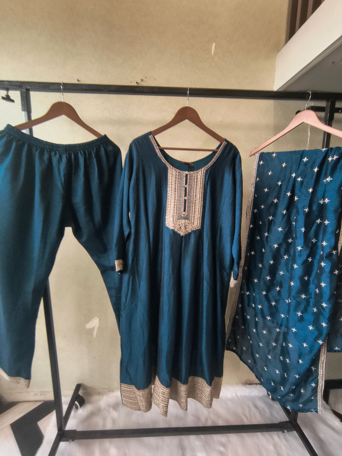 Premium Teal Blue Embroidered Kurta Set with Dupatta