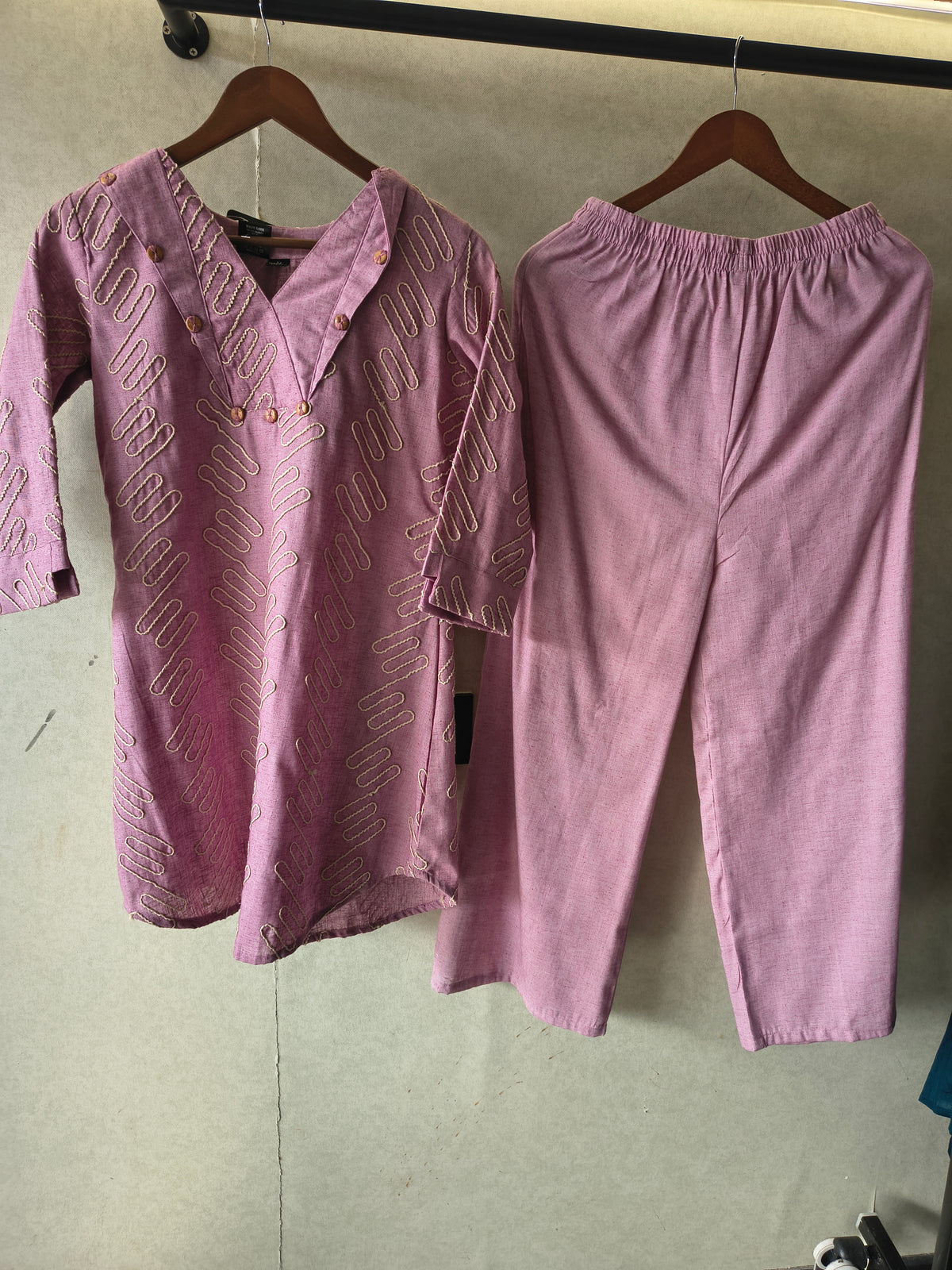 Dusty Rose Embroidered V-Neck Designer Kurta Pant Co-Ord Set