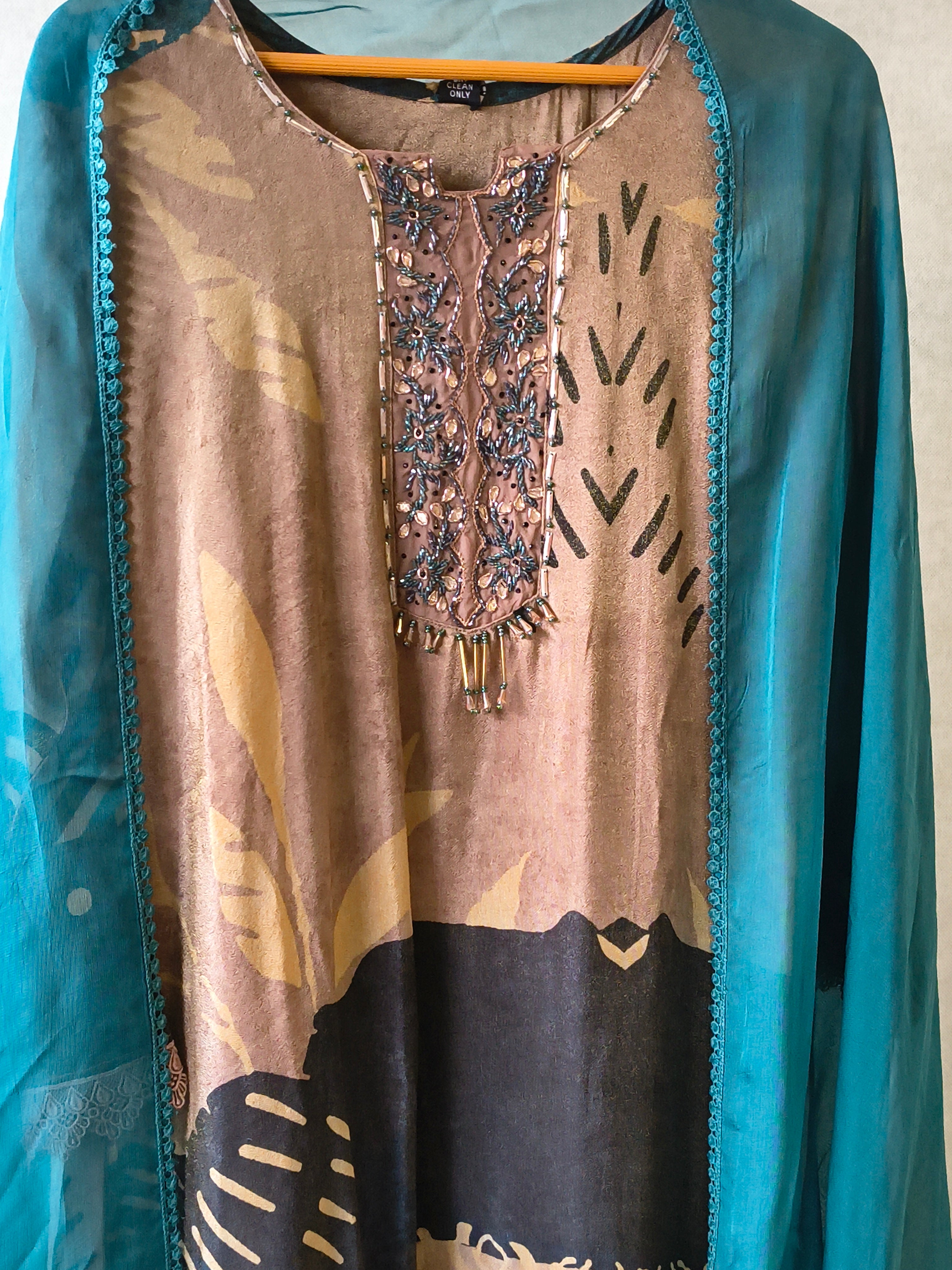 Image of Premium Abstract Print Straight Kurta with Cigarette Pants & Dupatta Set