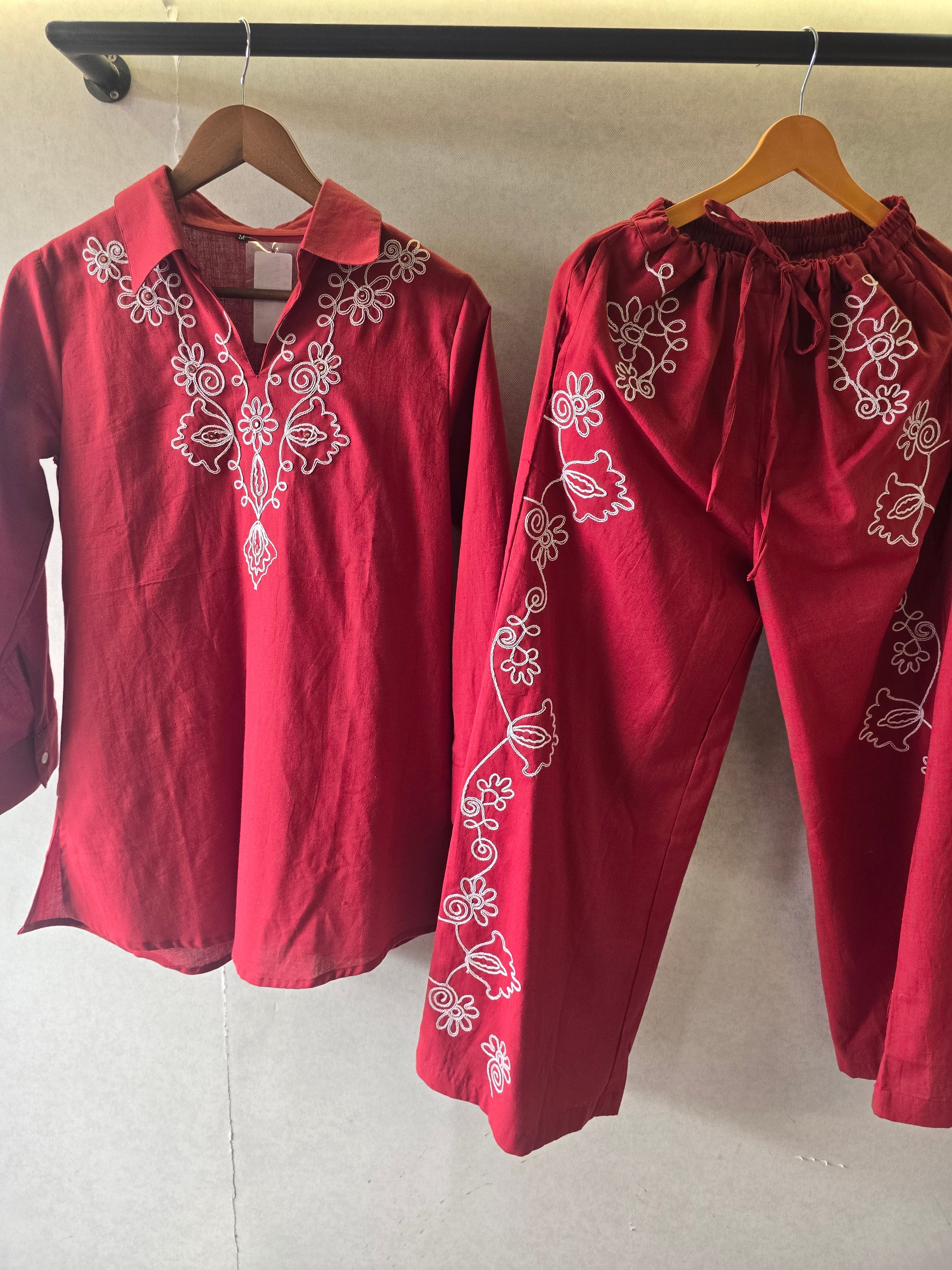 Image of Ruby Red Embroidered Co-Ord Set