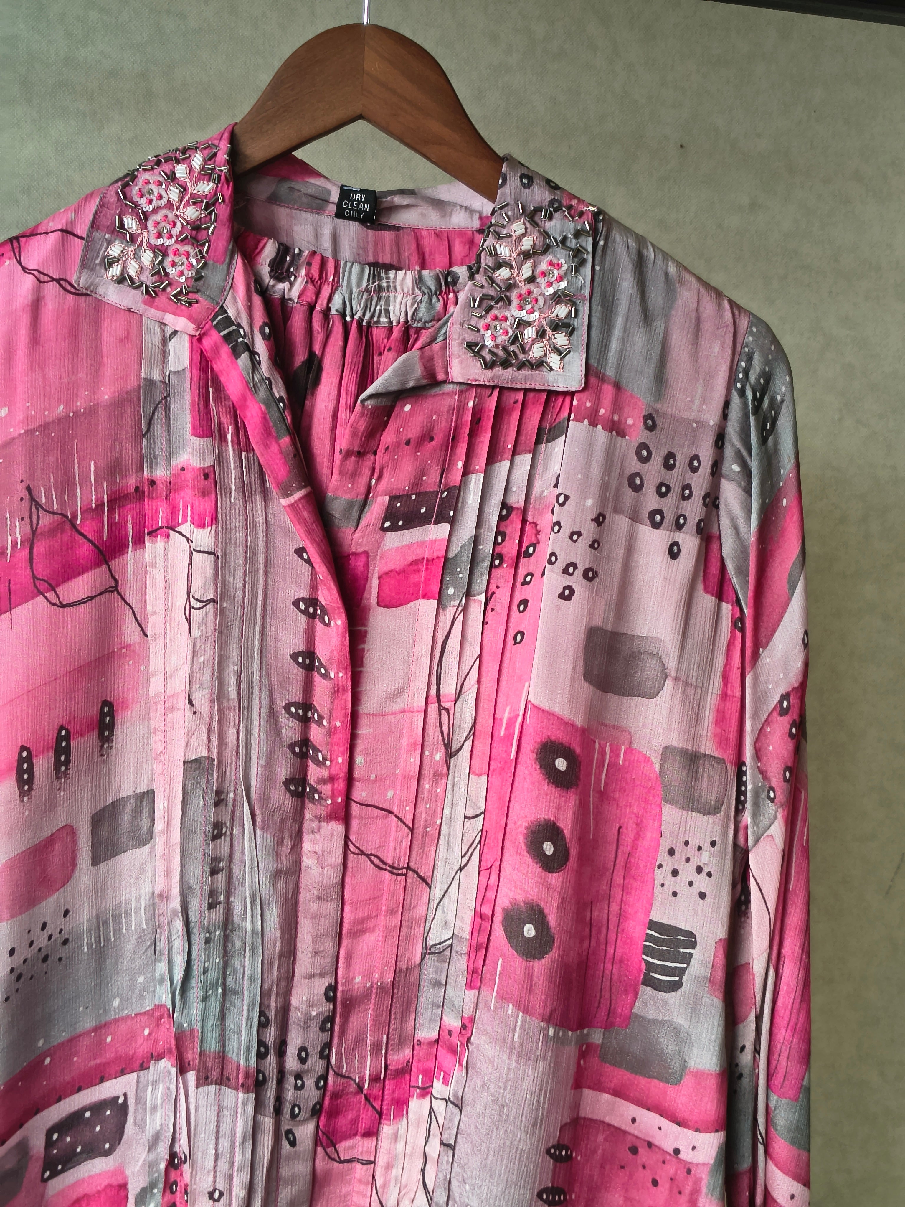 Image of Premium Embellished Abstract Printed Oversized Shirt Co-Ord Set with Tapered Pants