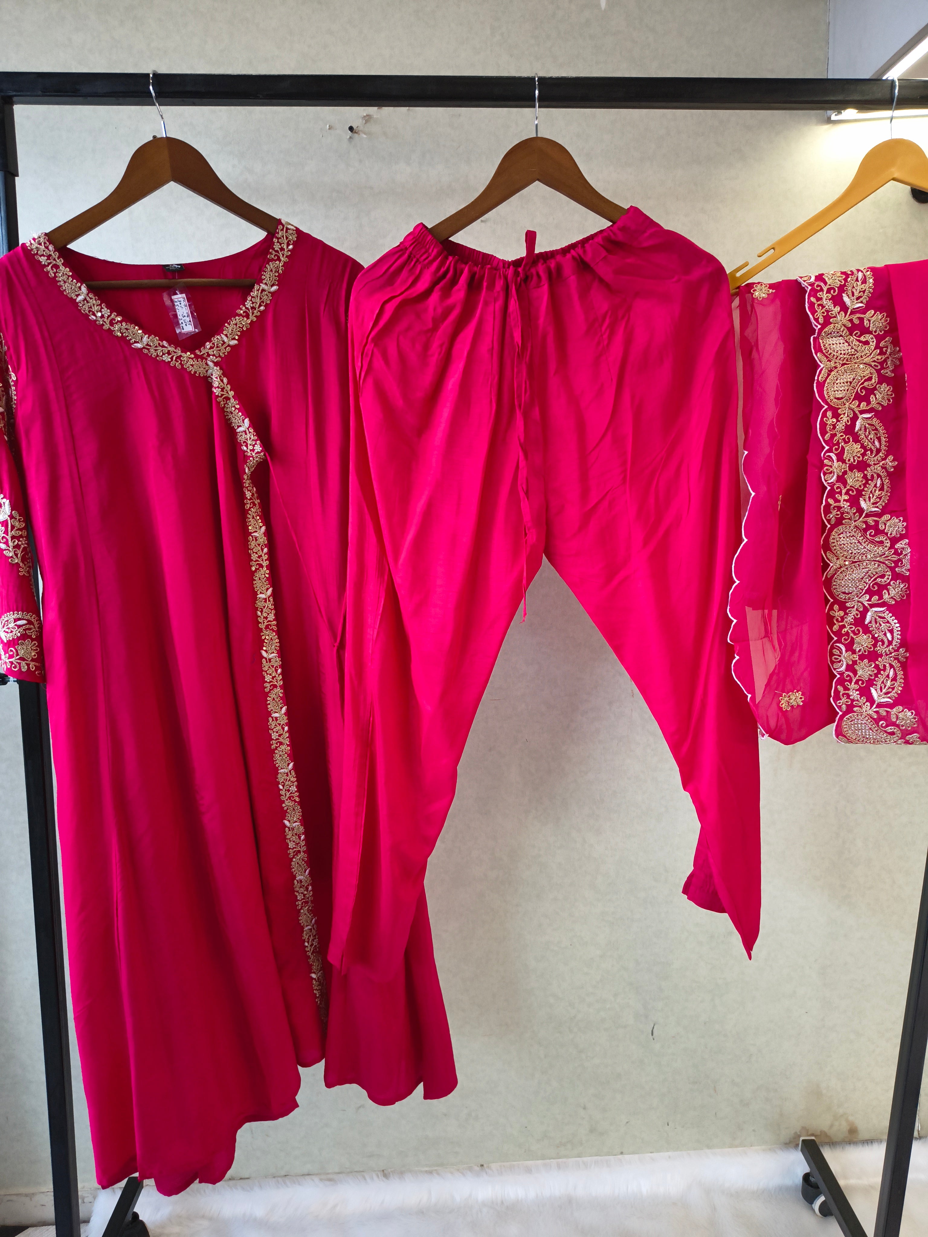 Image of Rani Pink Embroidered Anarkali Kurta Set with Dupatta | Premium 3 Piece Festive Ethnic Suit
