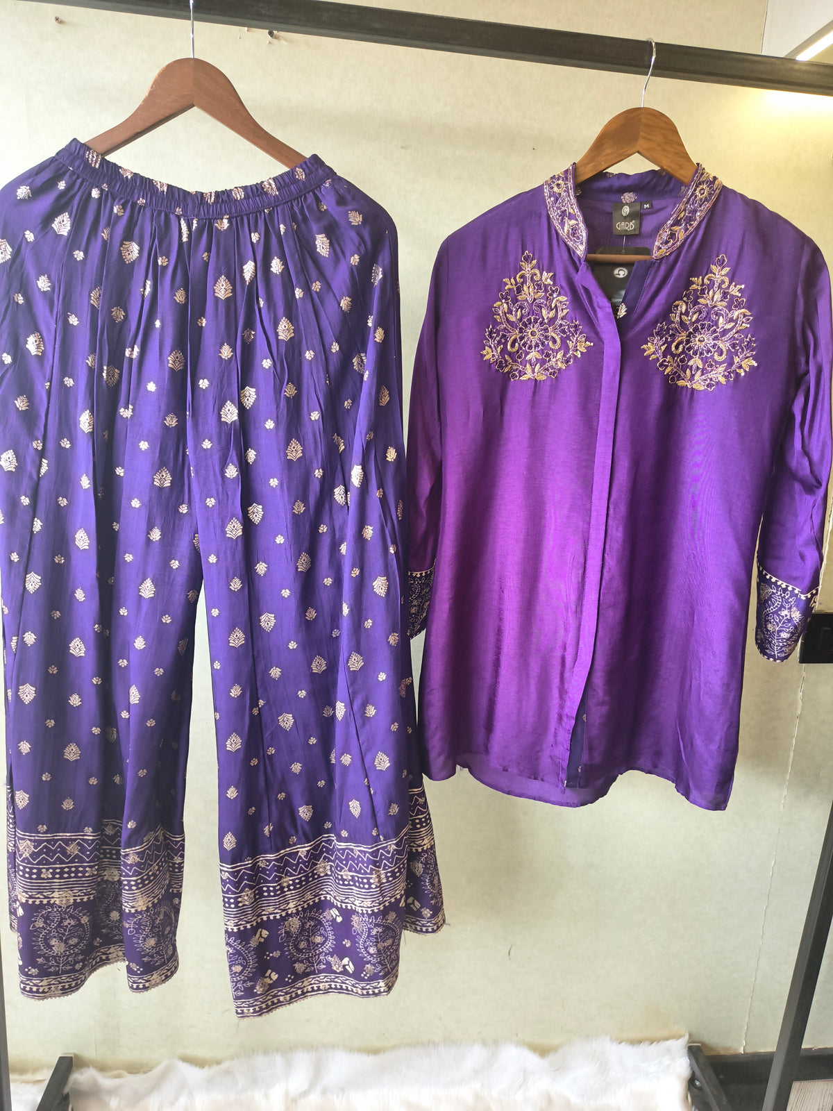 Royal Purple Designer Embroidered Co-Ord Set with Printed Palazzo