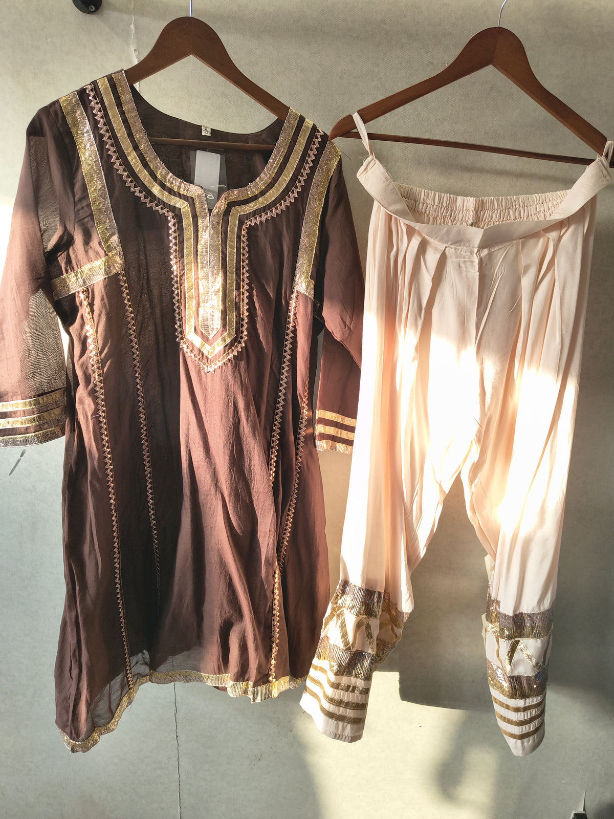 Chocolate Brown Gota Patti Designer Kurta Set with Embellished Dhoti Pants