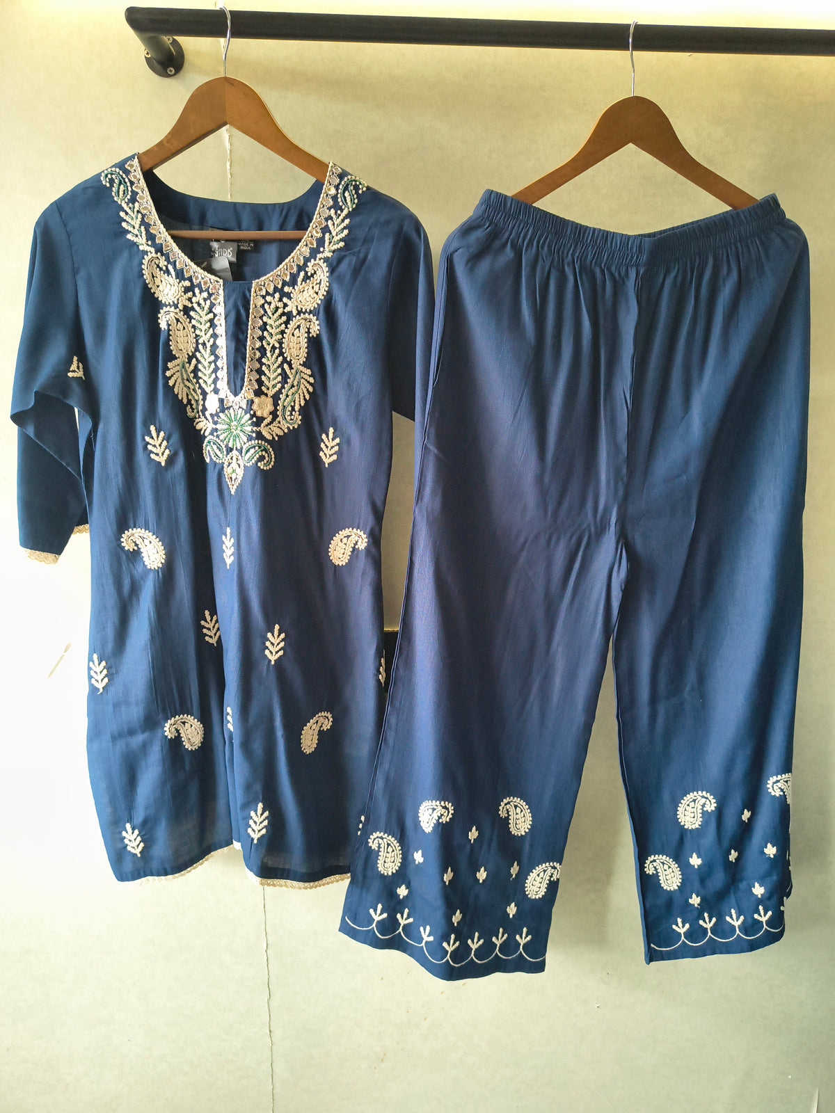 Premium Navy Blue Embroidered Kurta Pant Co-Ord Set