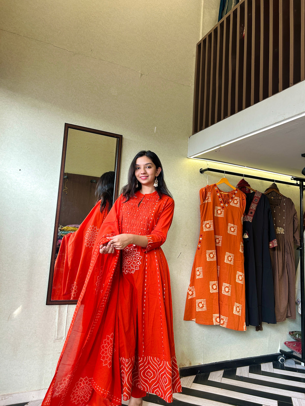 Pure Mull Cotton Bandhani 3 Piece Anarkali Set