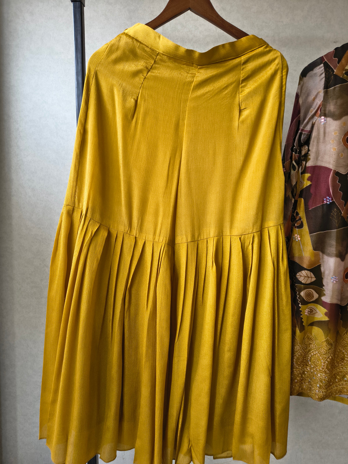 Premium Mustard Abstract Printed Kurta with Sharara & Dupatta Set