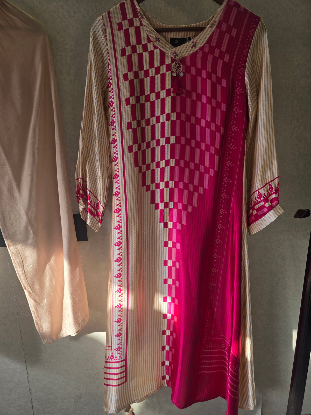 Fuchsia Panel Print Kurta Pant Set