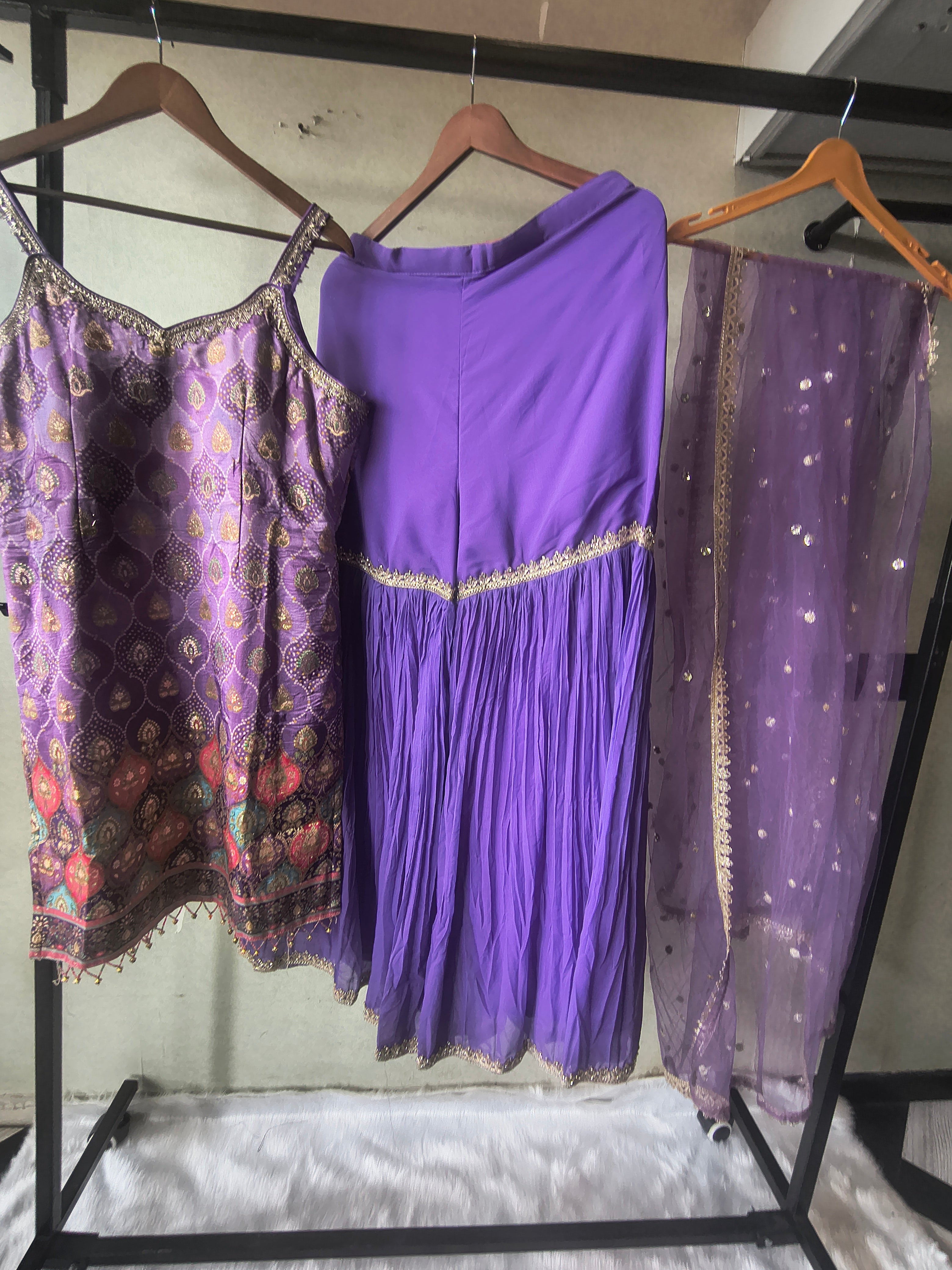 Image of Lavender Brocade Kurti Sharara Set with Sequinned Dupatta – Premium 3 Piece Festive Ensemble