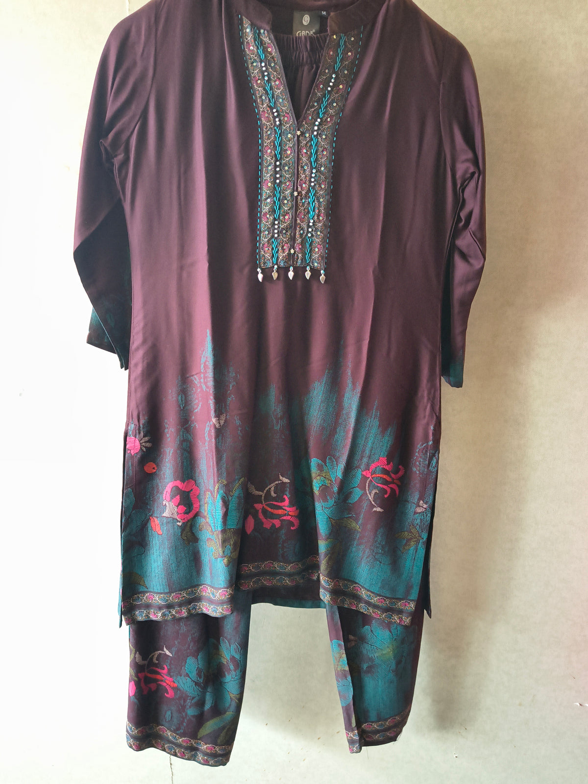 Wine Embellished Premium Silk Co-Ord Set