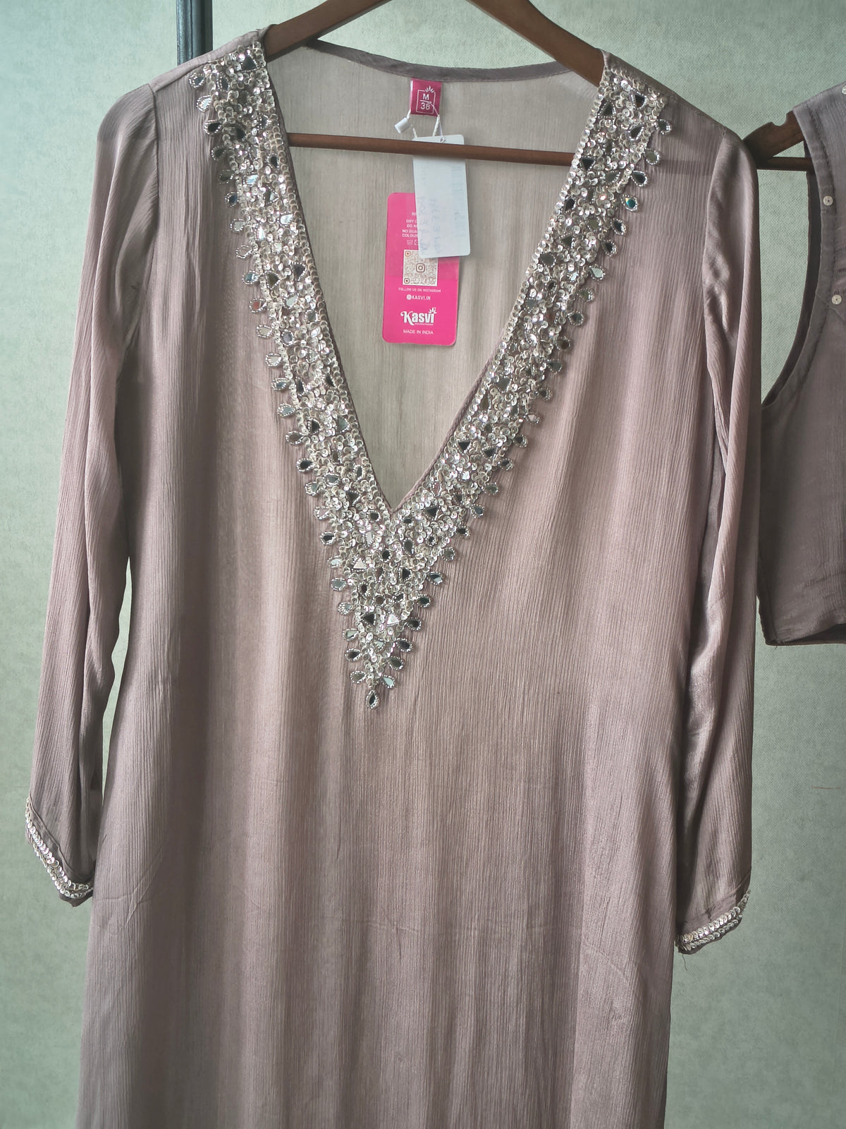Luxury Taupe Embellished Kurta with Sleeveless Blouse & Straight Pants – 3 Piece Designer Indo-Western Set