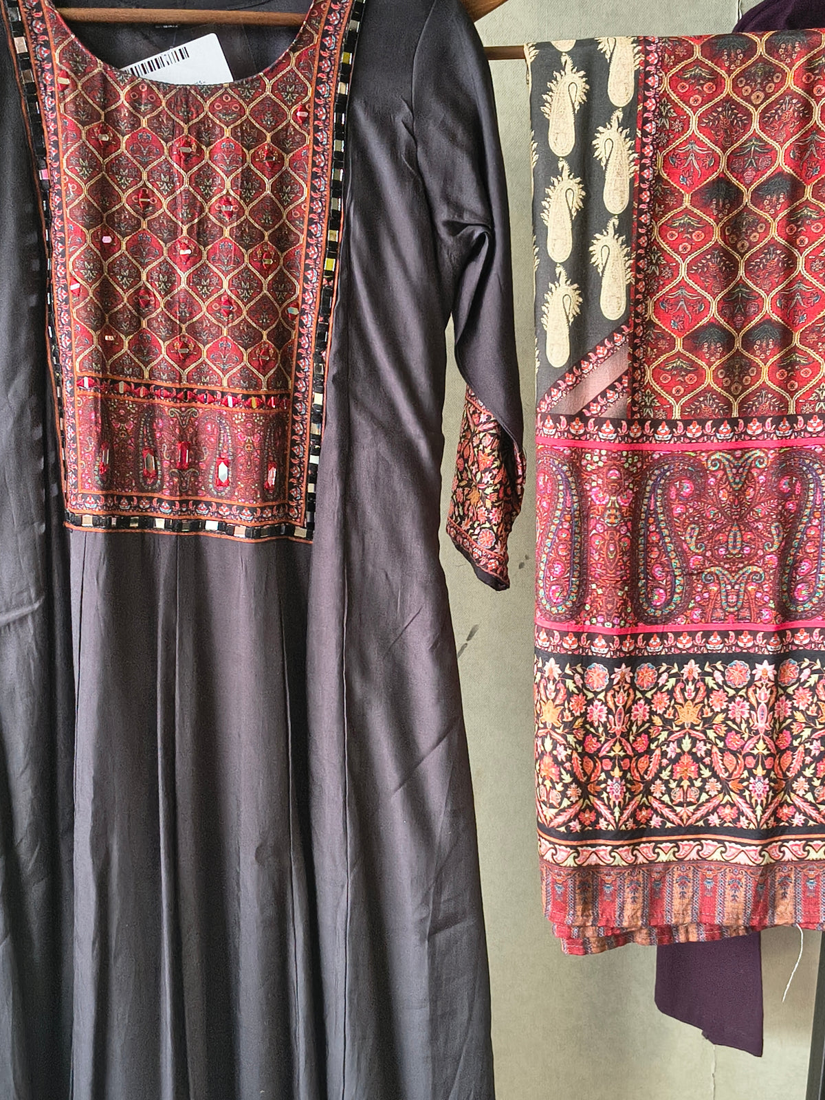 Premium Black Printed Anarkali Kurta Set with Ethnic Yoke, Solid Pants & Designer Dupatta