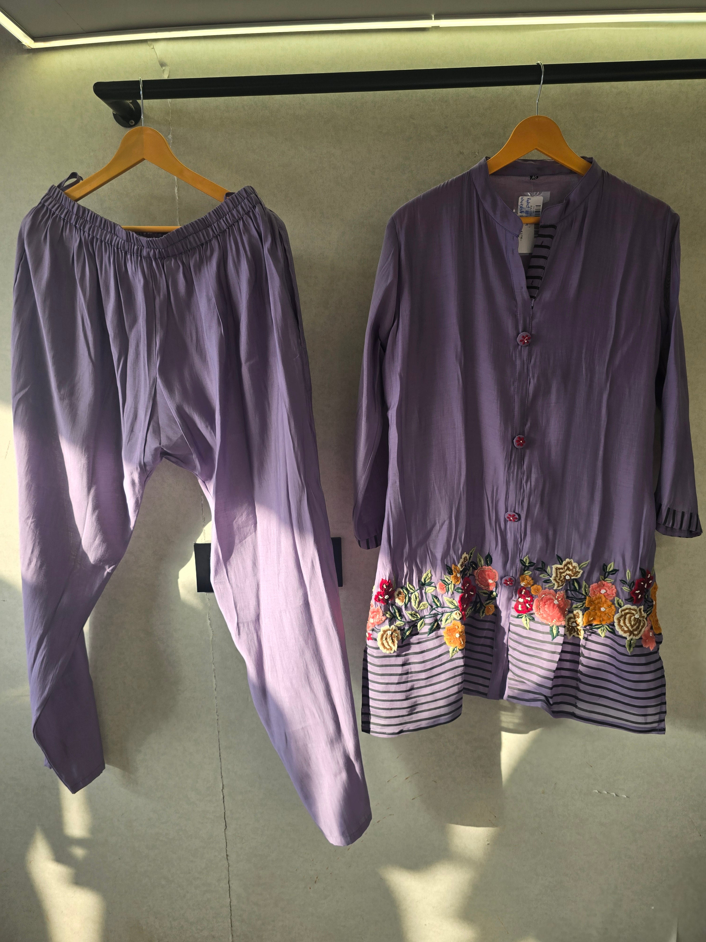 Image of Lavender Floral Embroidered Co-Ord Set