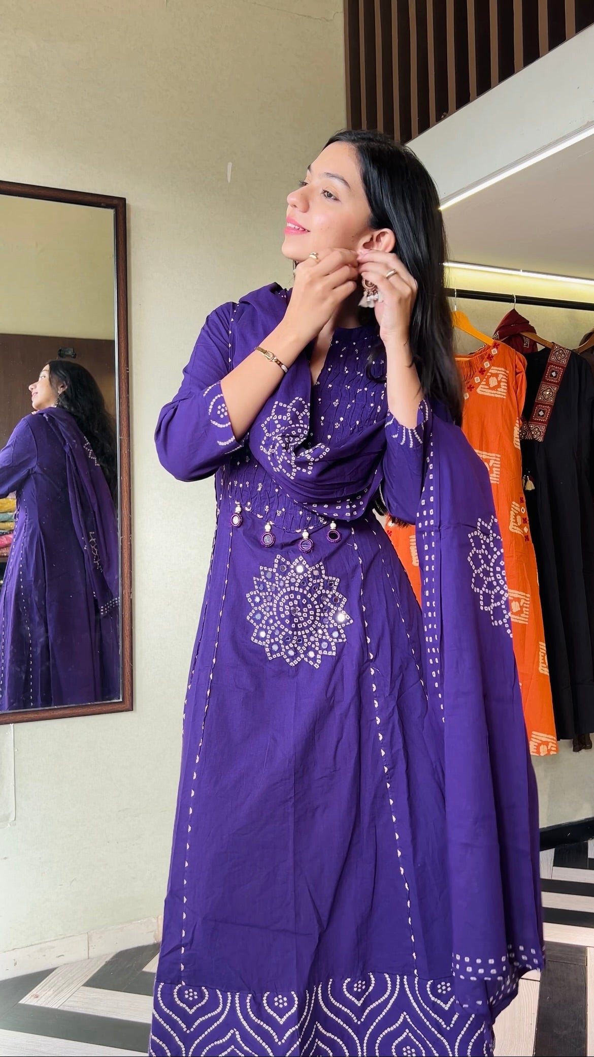 Pure Mull Cotton Bandhani 3 Piece Anarkali Set