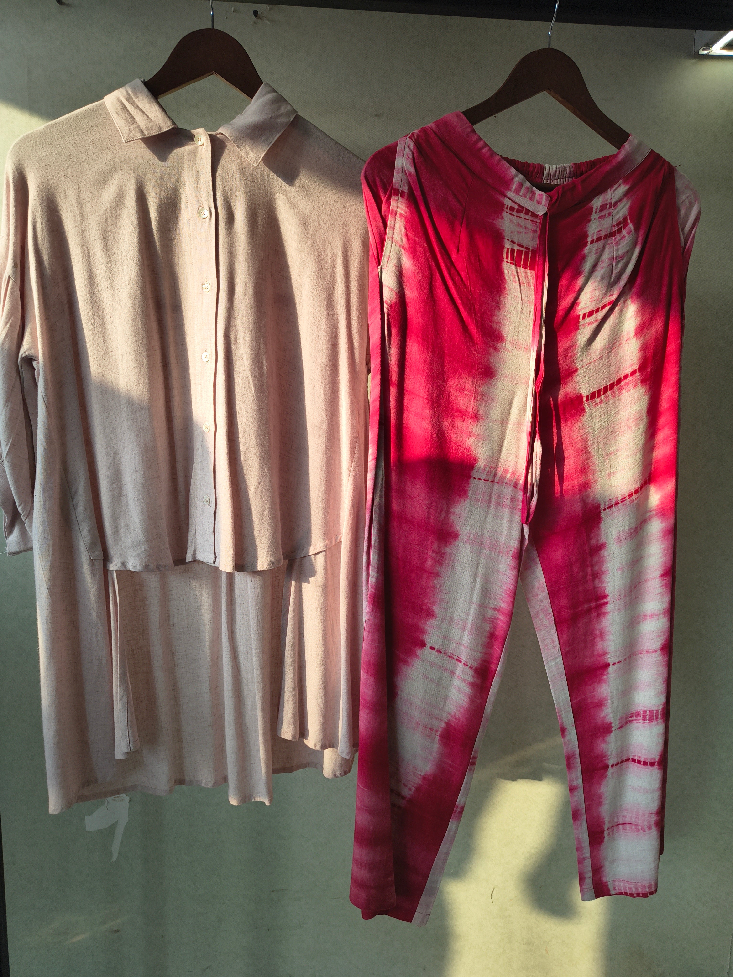 Image of Premium Layered Shirt Style Tunic Co-Ord Set with Tie-Dye Straight Pants