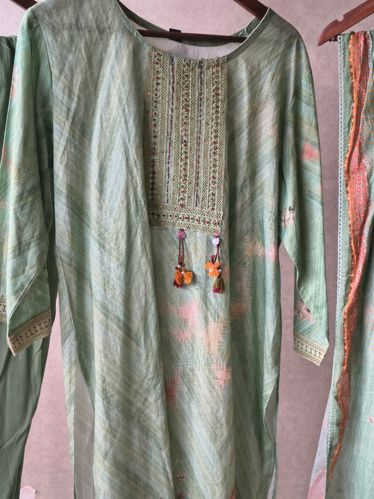 Premium Mint Green Floral Printed Kurta Set with Pants & Designer Dupatta