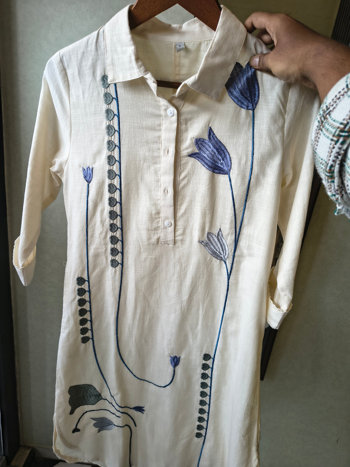 Ivory Botanical Embroidered Cotton Co-Ord Set