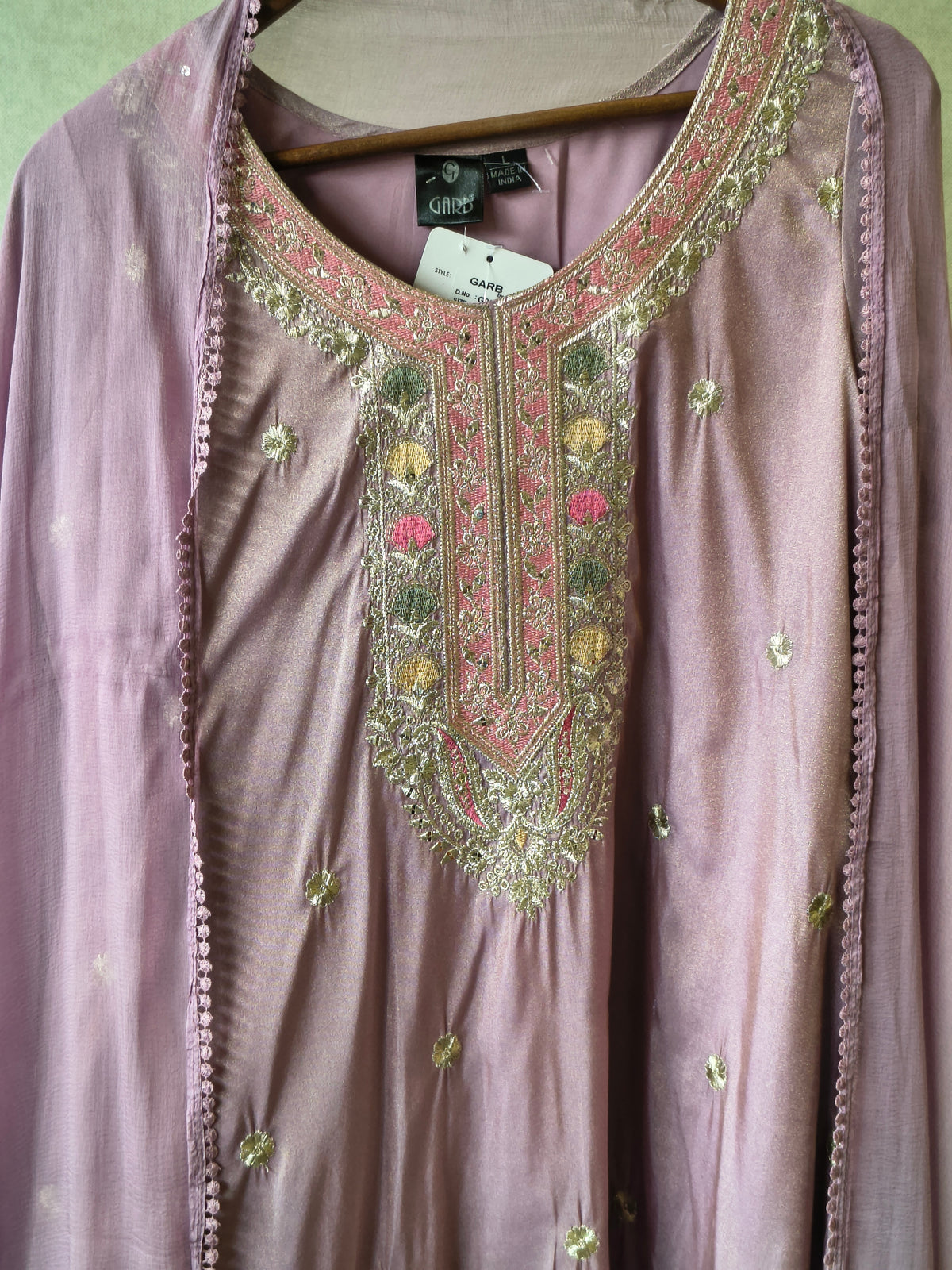 Premium Dusty Lilac Embroidered Kurta Set with Lace Hem & Dupatta