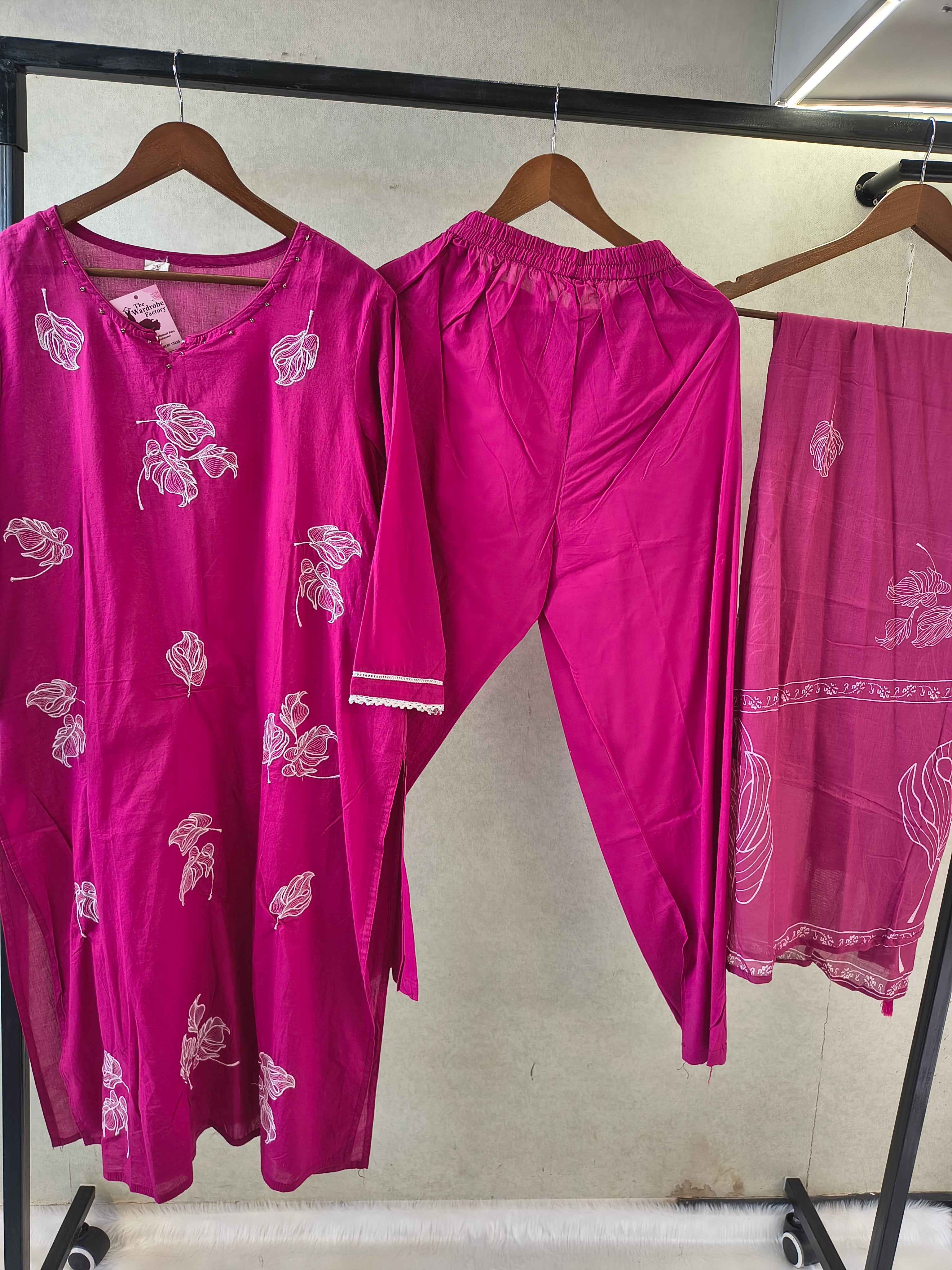 Image of Premium Magenta Floral Printed Kurta Set with Matching Dupatta