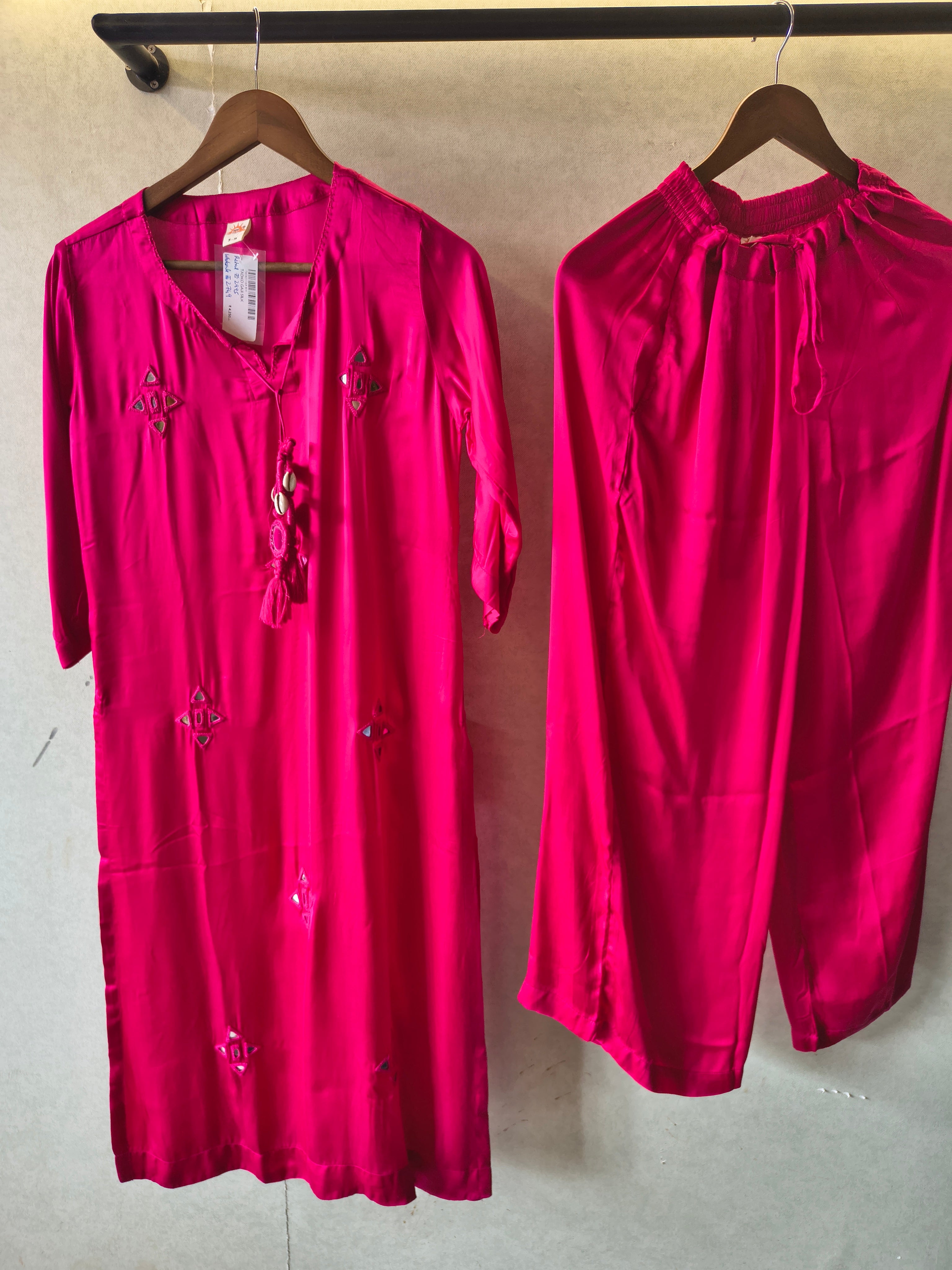 Image of Tadko Brand - Rani Pink Mirror Work Premium Silk Co-Ord Set