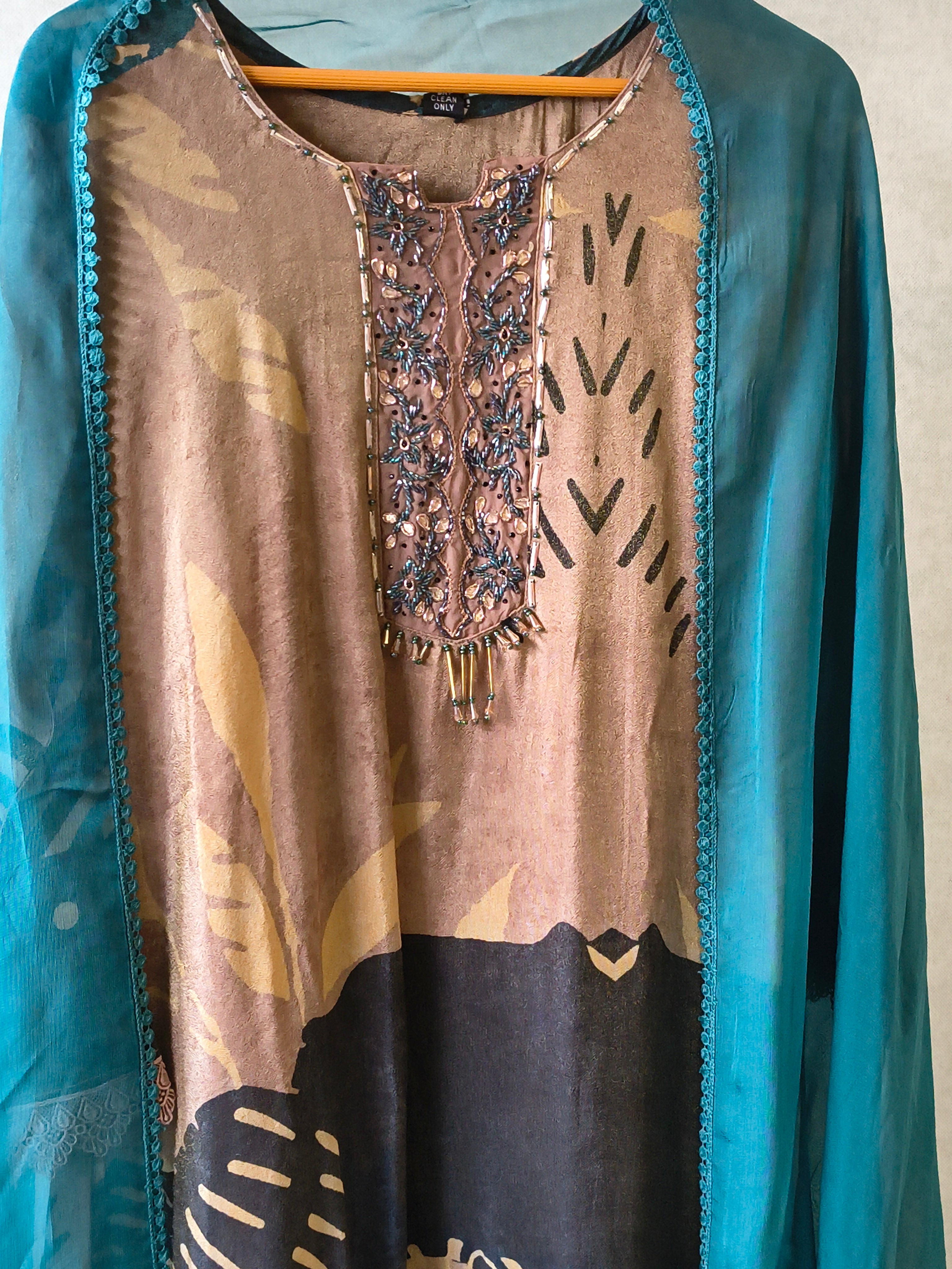 Image of Premium Abstract Print Straight Kurta with Cigarette Pants & Dupatta Set
