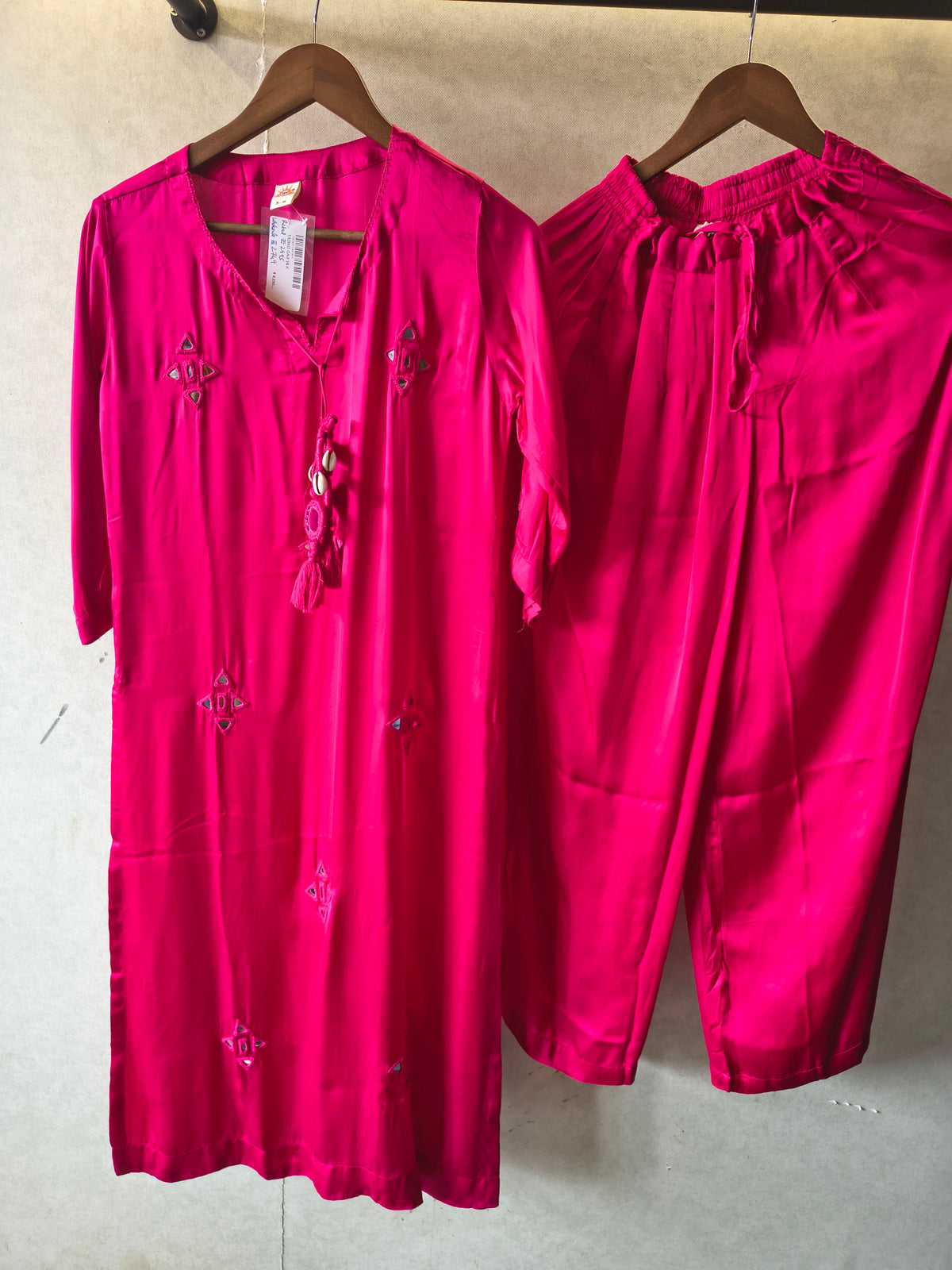 Tadko Brand - Rani Pink Mirror Work Premium Silk Co-Ord Set