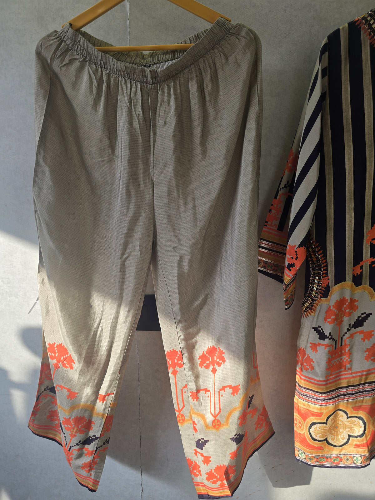 Navy Stripe Mirror Work Kaftan Co-Ord Set