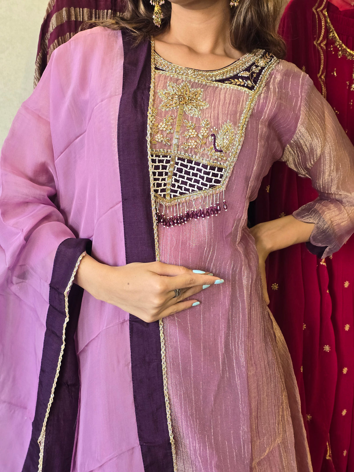 Pure Soft Tissue Anarkali Kurti Set