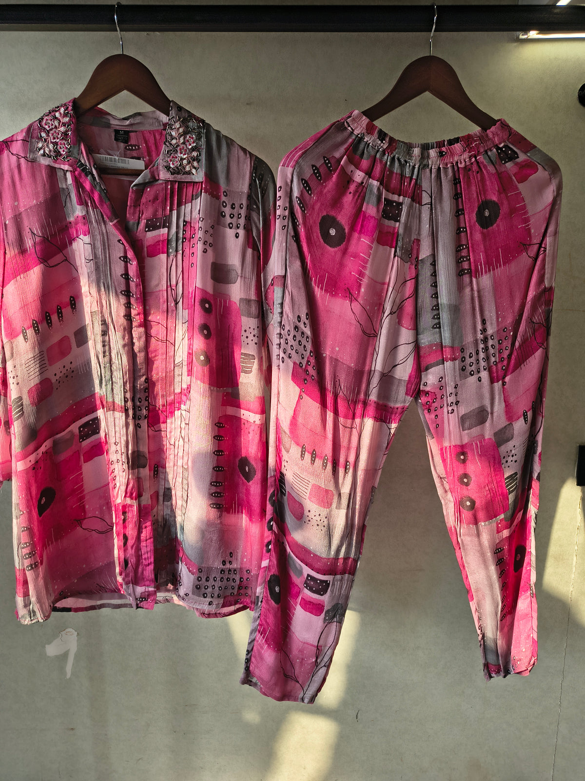 Premium Embellished Abstract Printed Oversized Shirt Co-Ord Set with Tapered Pants