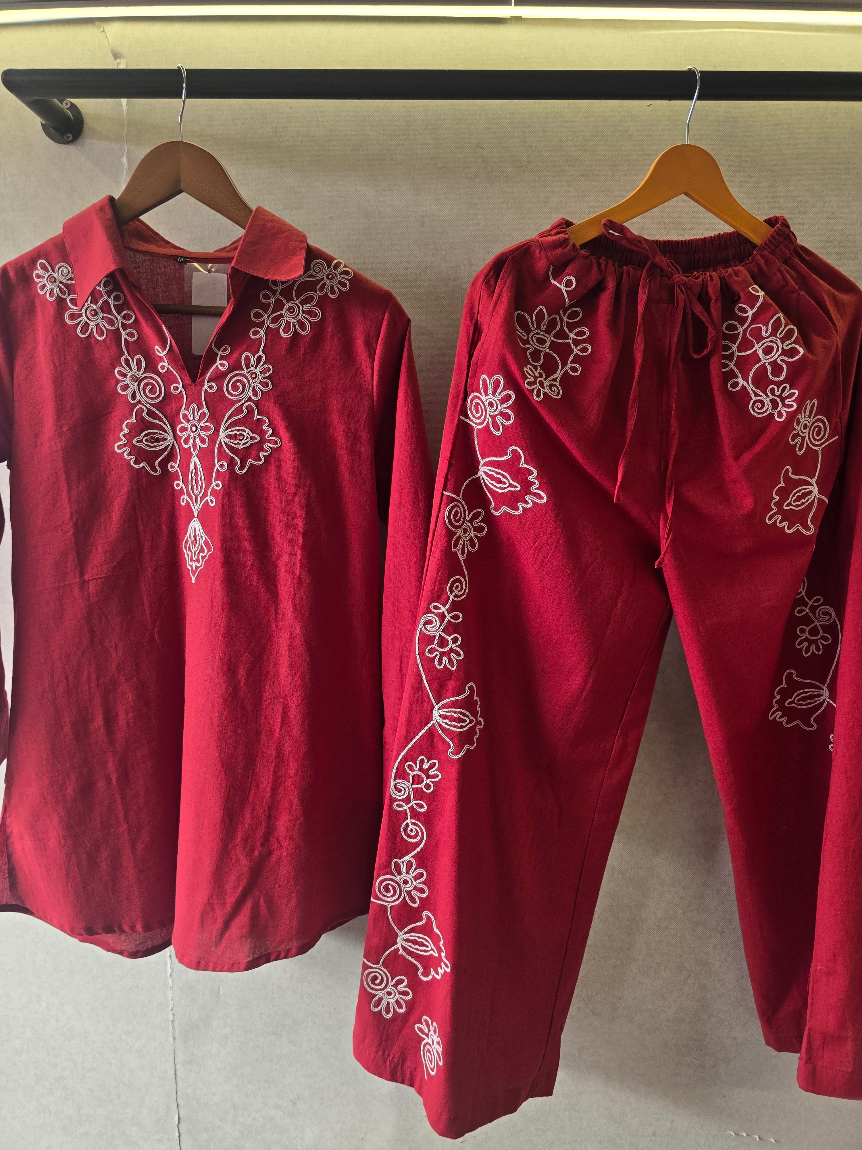 Image of Ruby Red Embroidered Co-Ord Set