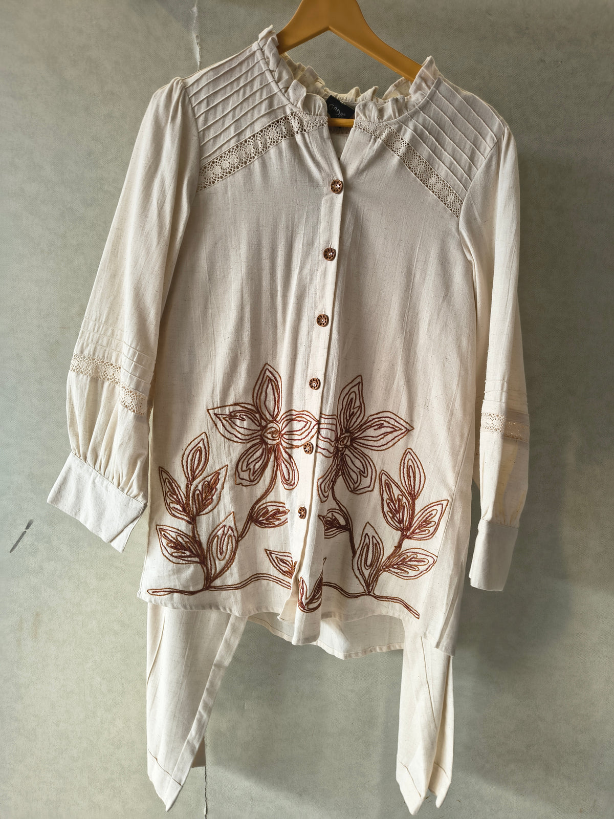 Ivory Botanical Embroidered Pintuck Designer Co-Ord Set