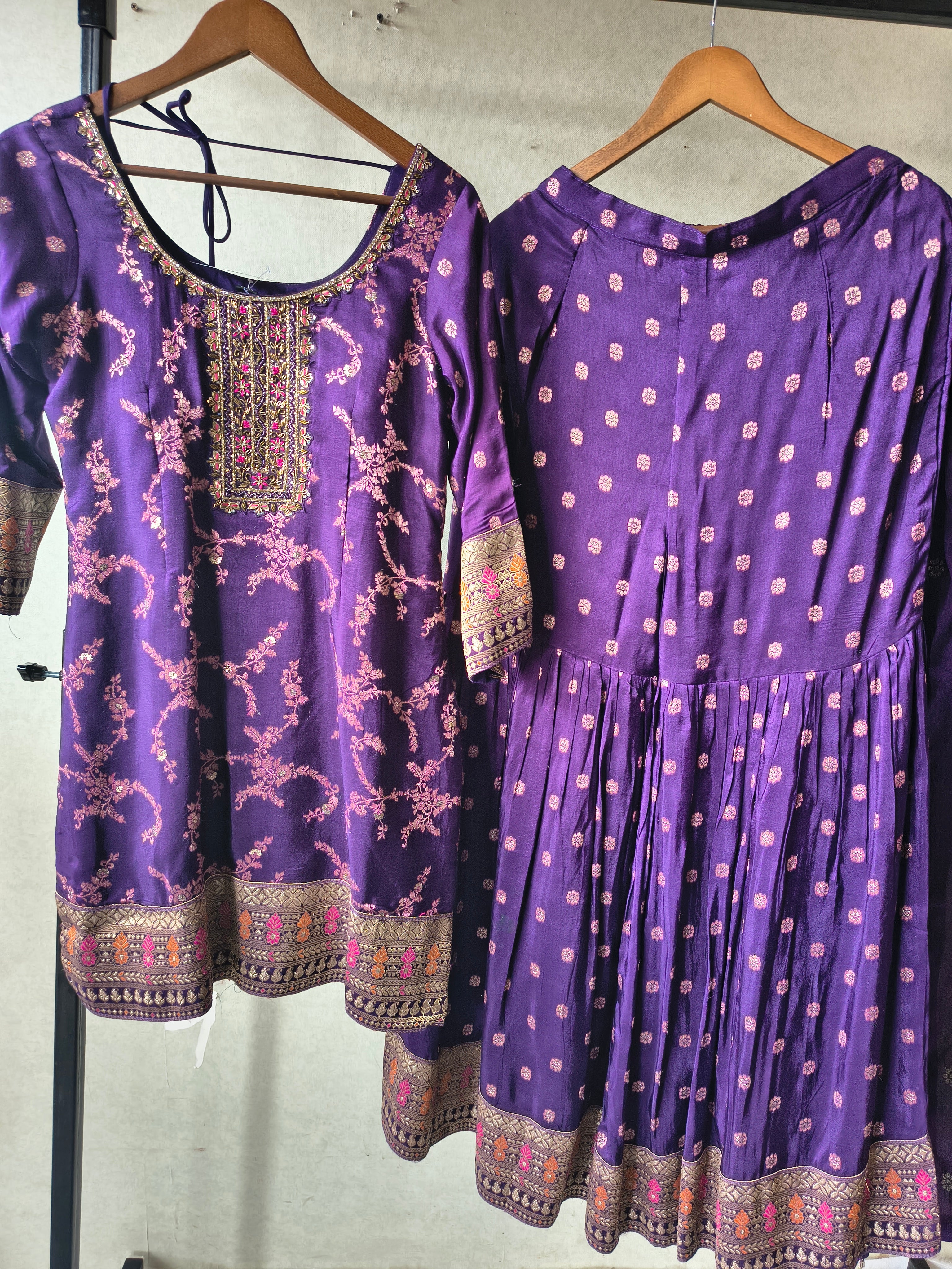 Image of Royal Purple Embroidered Peplum Sharara Set with Banarasi Border & Dupatta – Premium 3 Piece Festive Ensemble