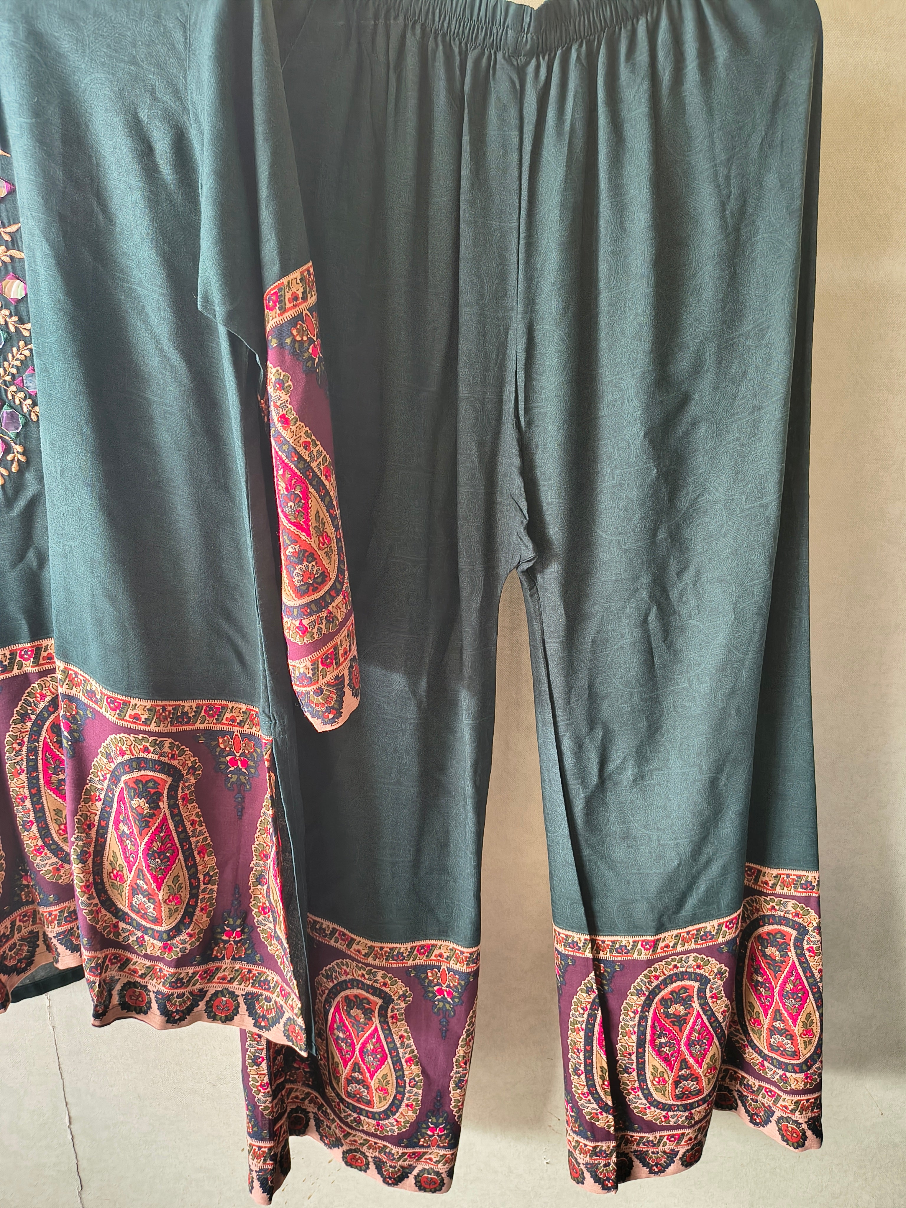 Image of Premium Teal Mirror Work Printed Kurta Pant Co-Ord Set