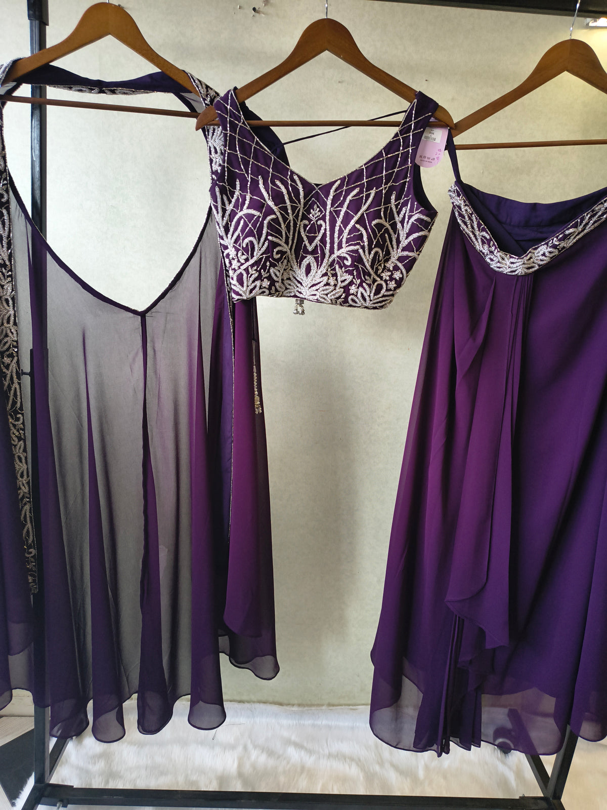 Royal Purple Embroidered Designer Blouse with Drape Palazzo & Embroidered Cape – 3 Piece Indo-Western Party Wear Set
