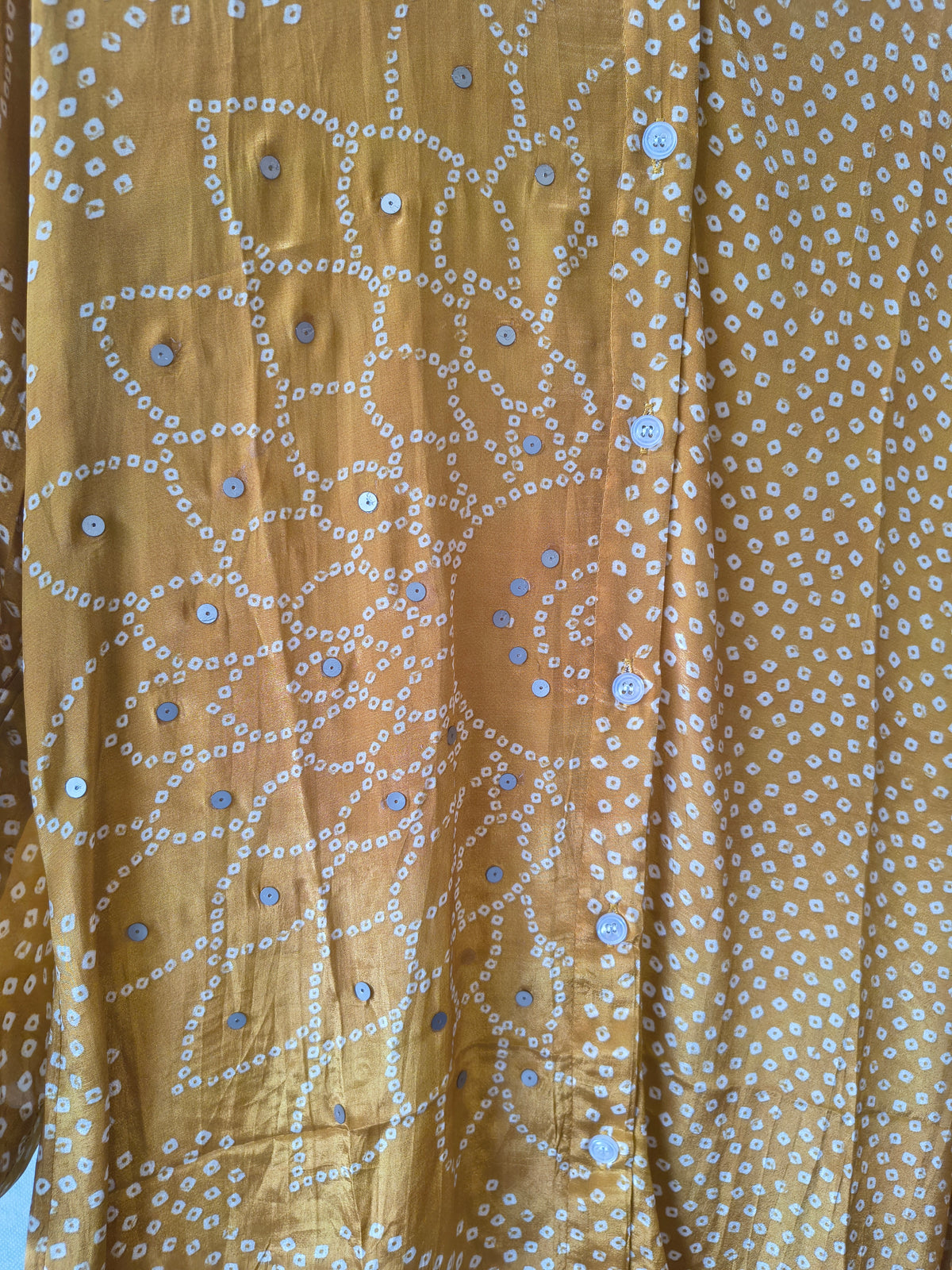 Mustard Bandhani Floral Mirror Work Shirt Style Tunic