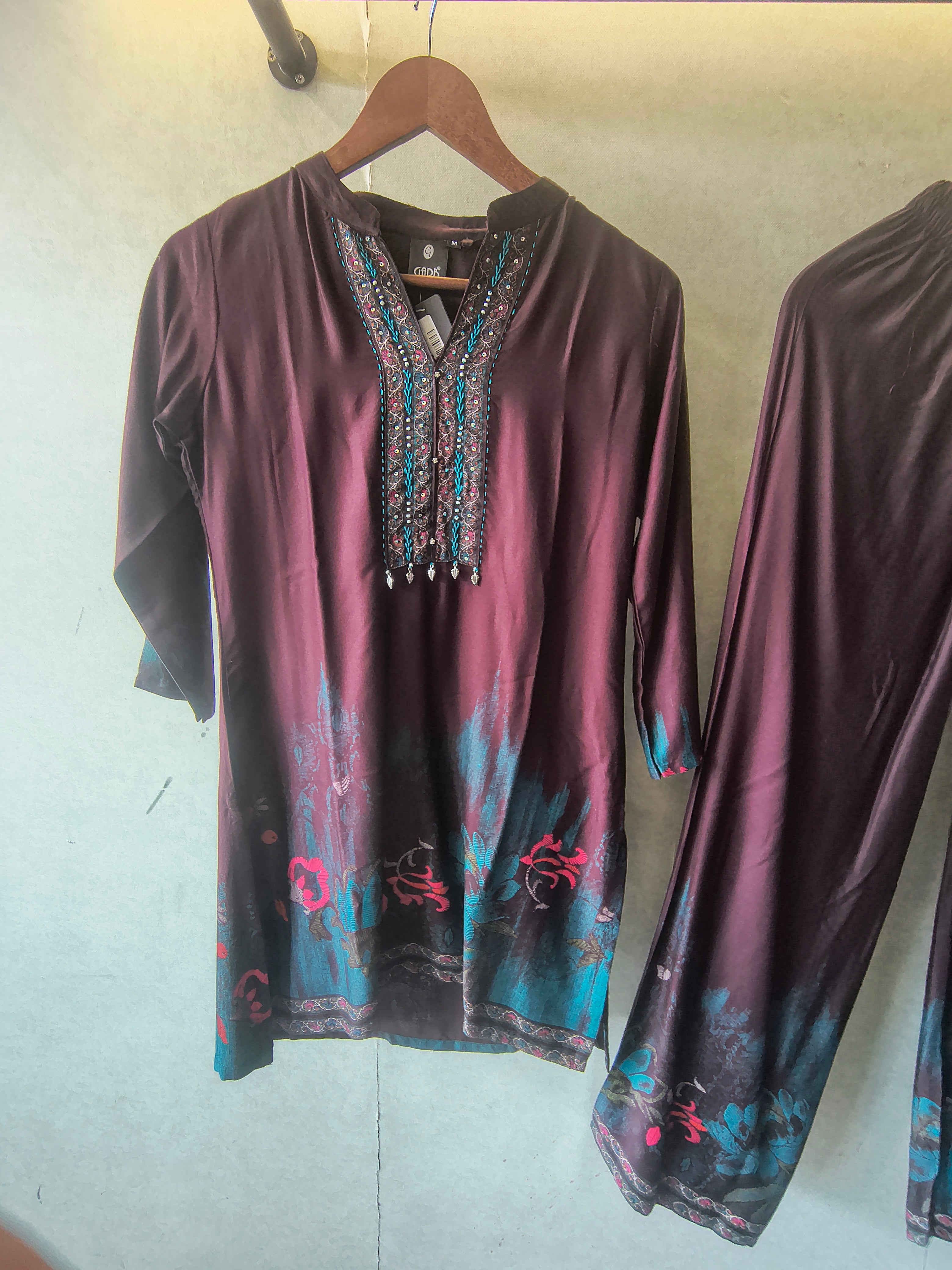 Image of Wine Embellished Premium Silk Co-Ord Set