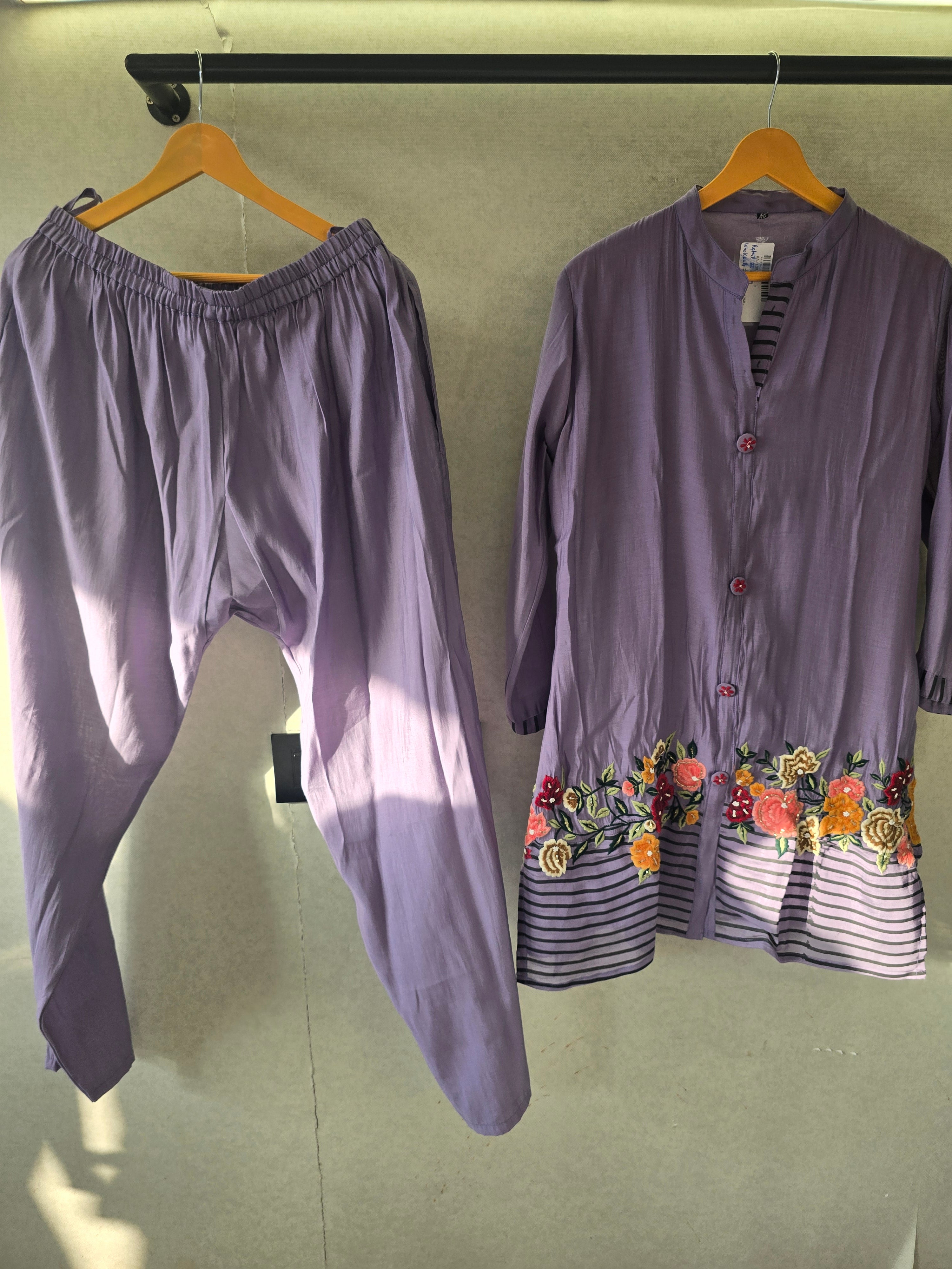 Image of Lavender Floral Embroidered Co-Ord Set