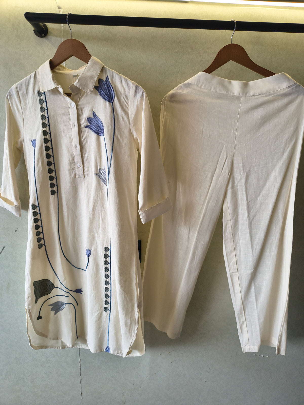 Ivory Botanical Embroidered Cotton Co-Ord Set