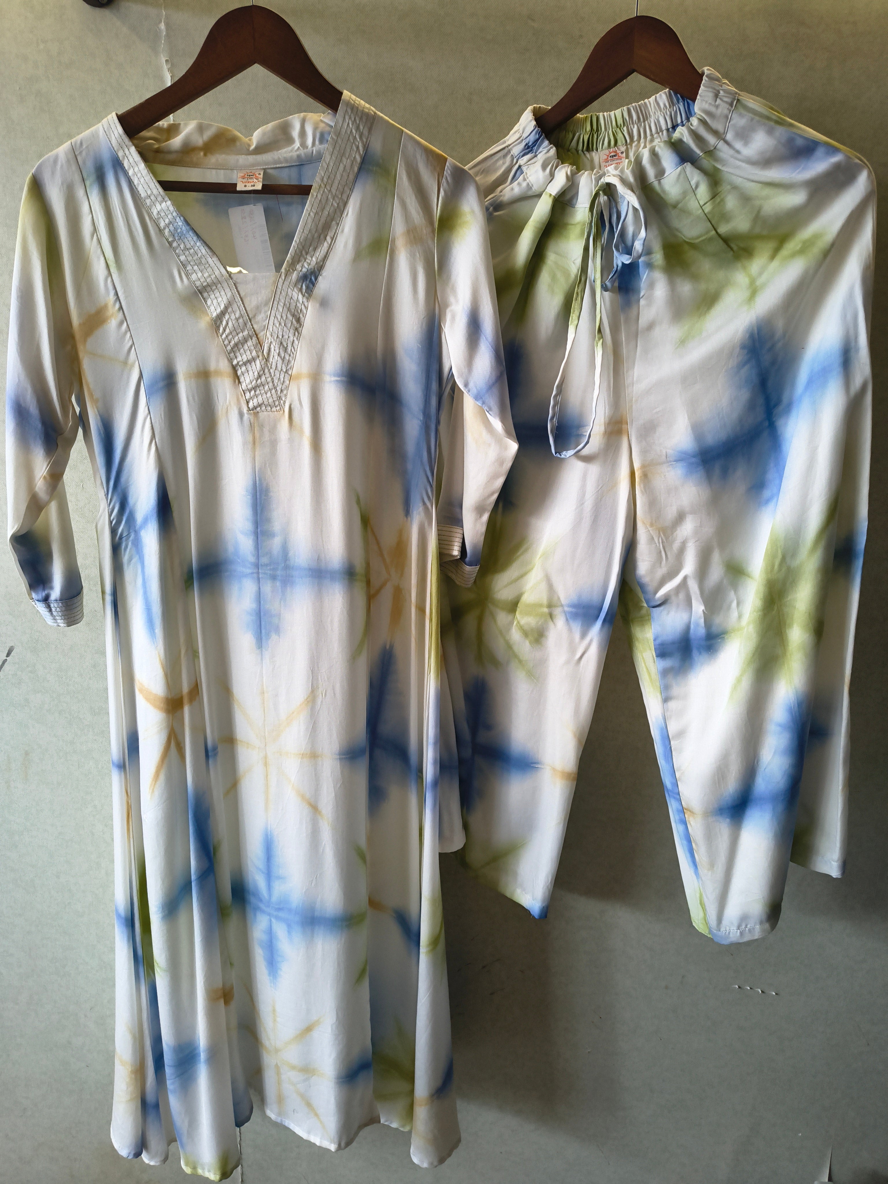 Image of Ivory Tie-Dye Print Premium Flared Co-Ord Set