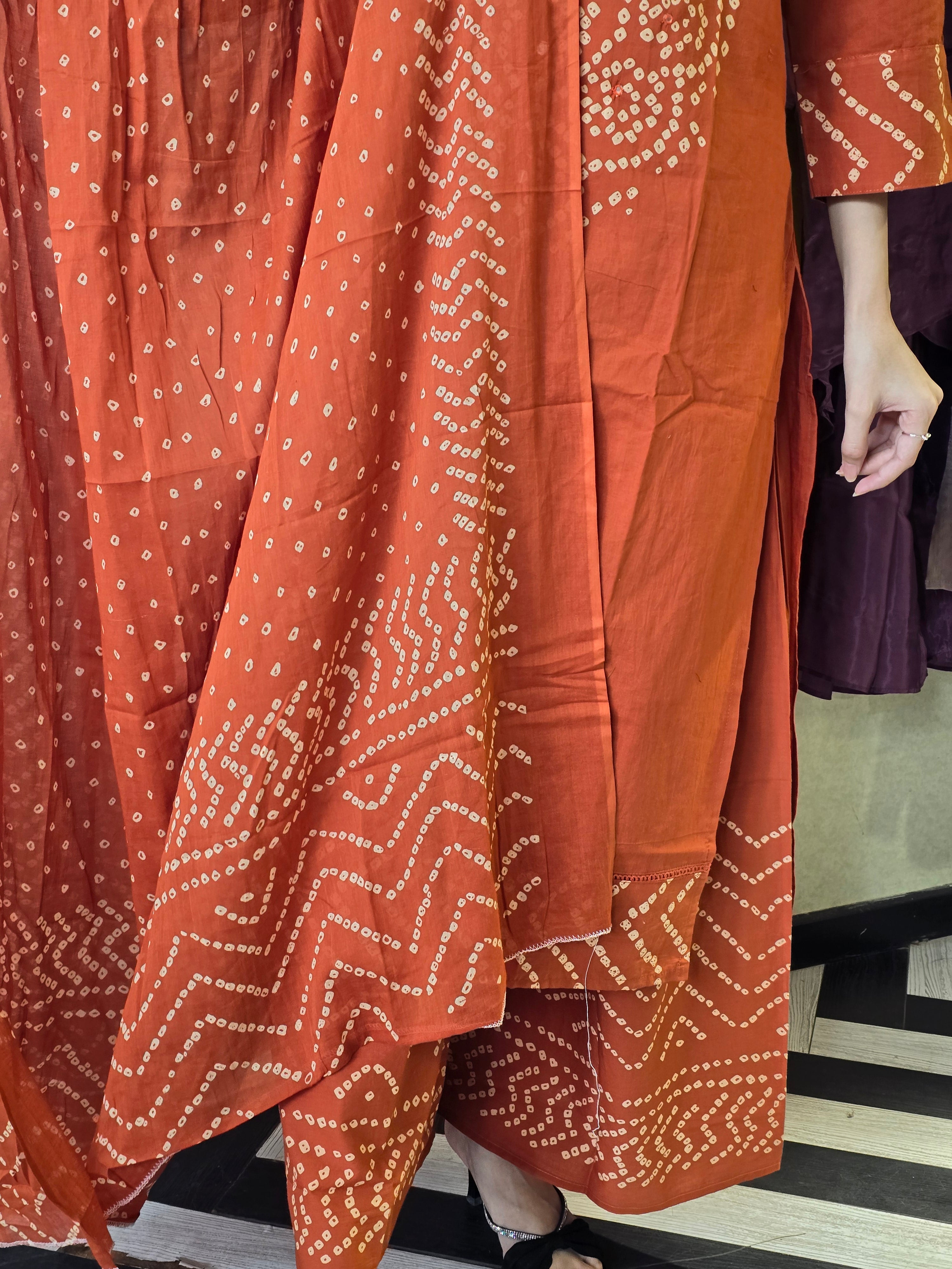 Image of Pure Mull Cotton Bandhani 3 Piece Set