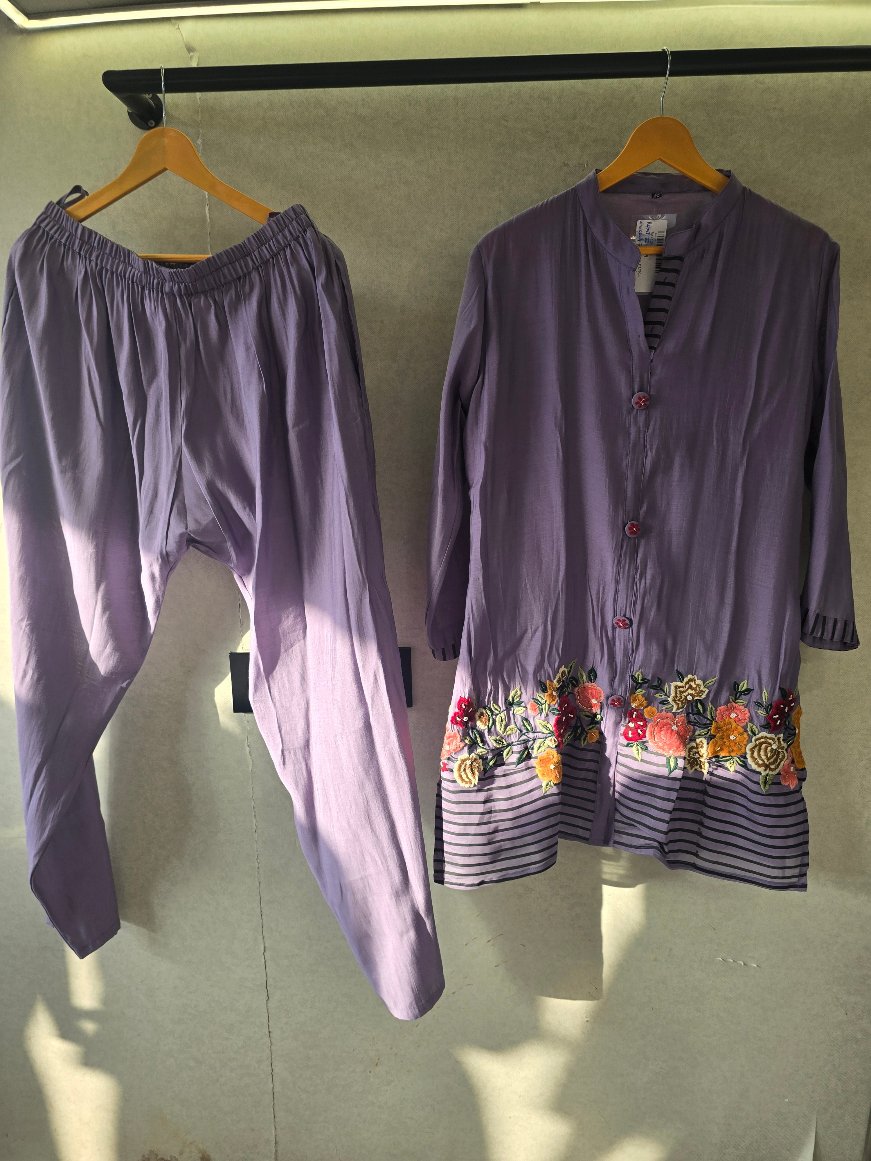 Image of Lavender Floral Embroidered Co-Ord Set