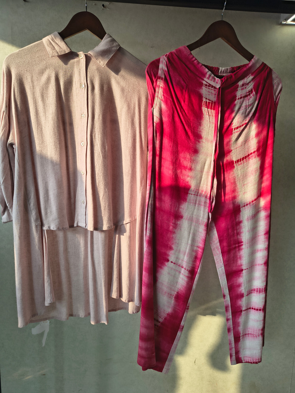 Premium Layered Shirt Style Tunic Co-Ord Set with Tie-Dye Straight Pants